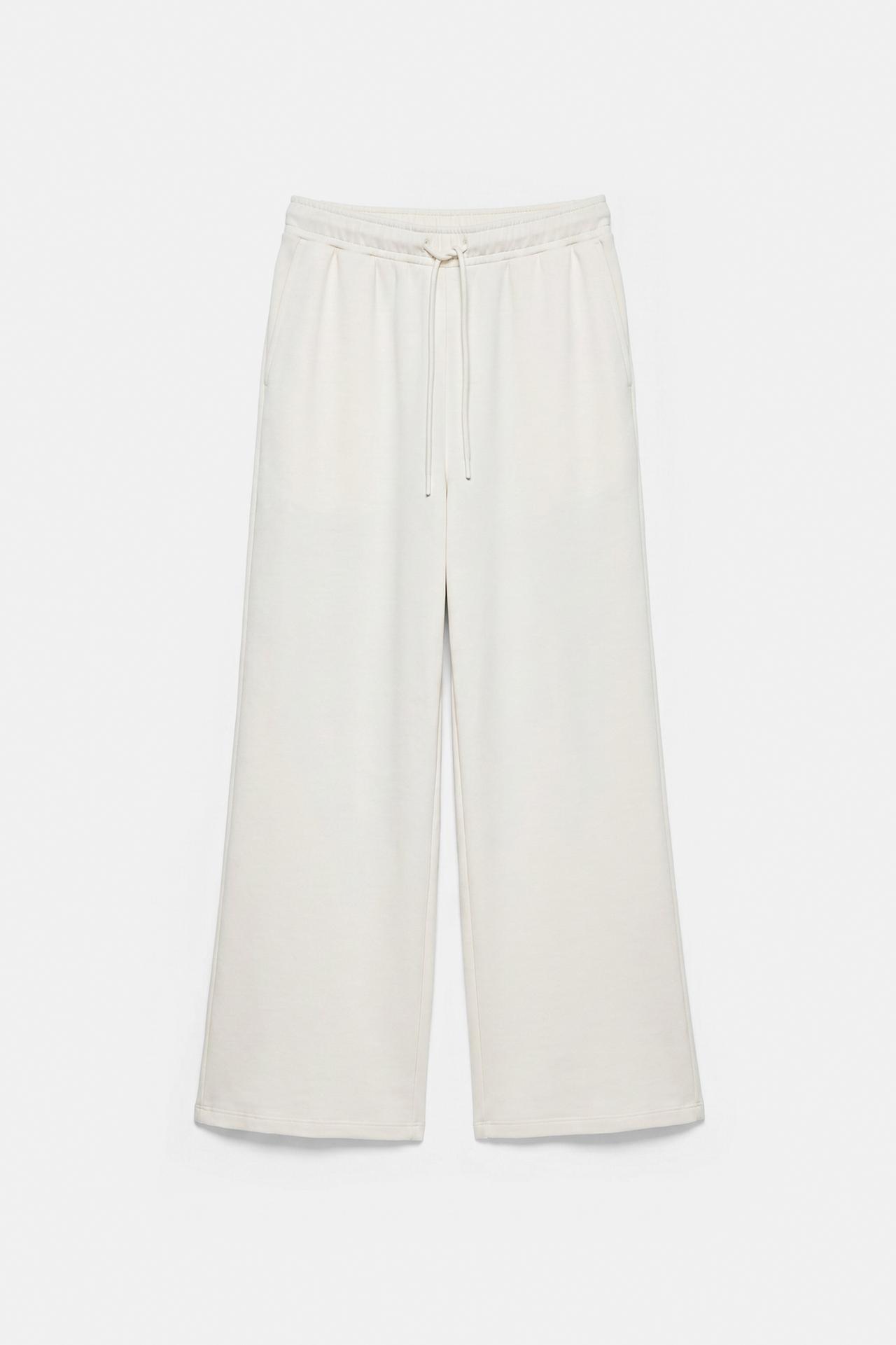 Soft-touch wide-leg trousers — Ecru