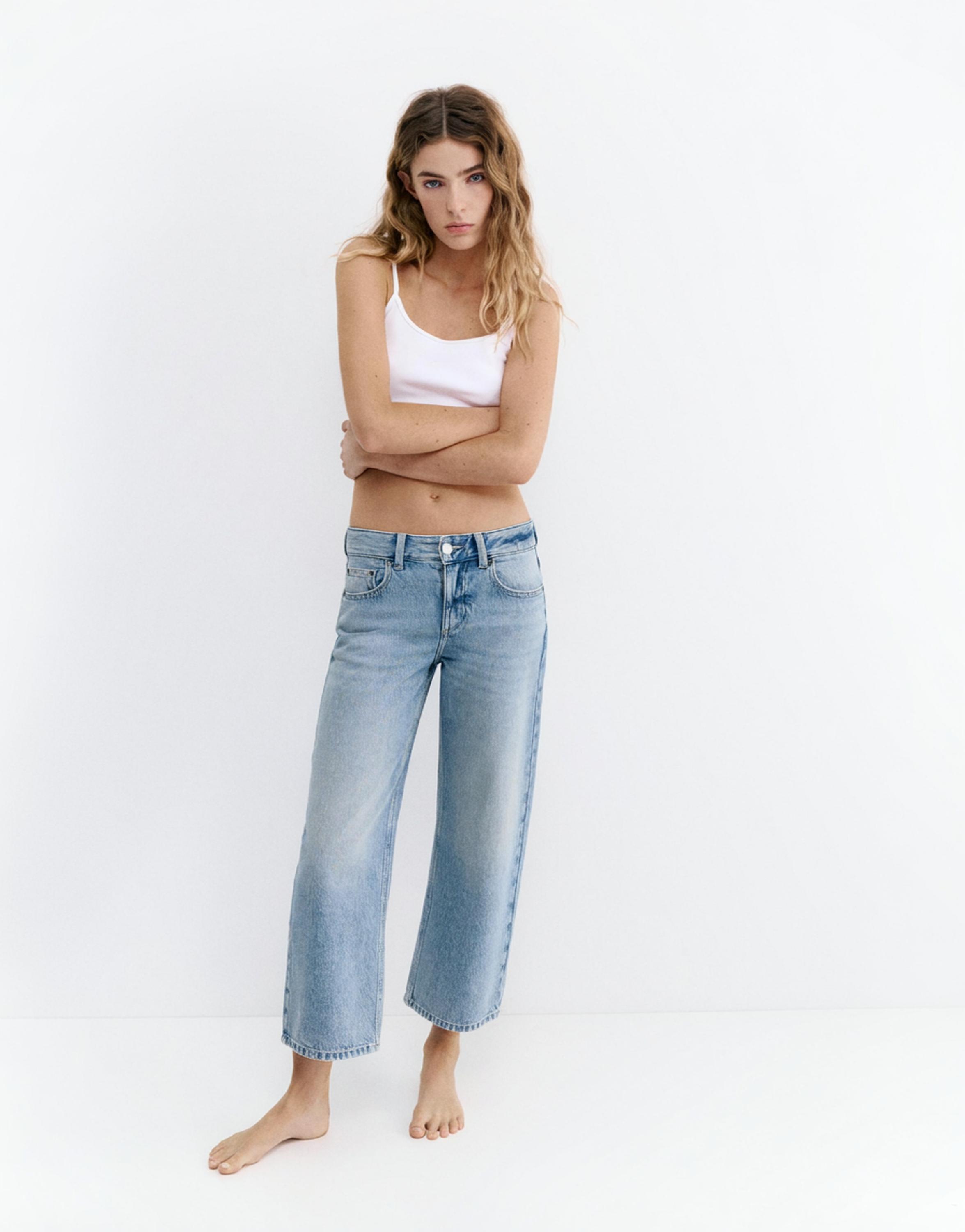 Low-rise culottes jeans — Pale blue