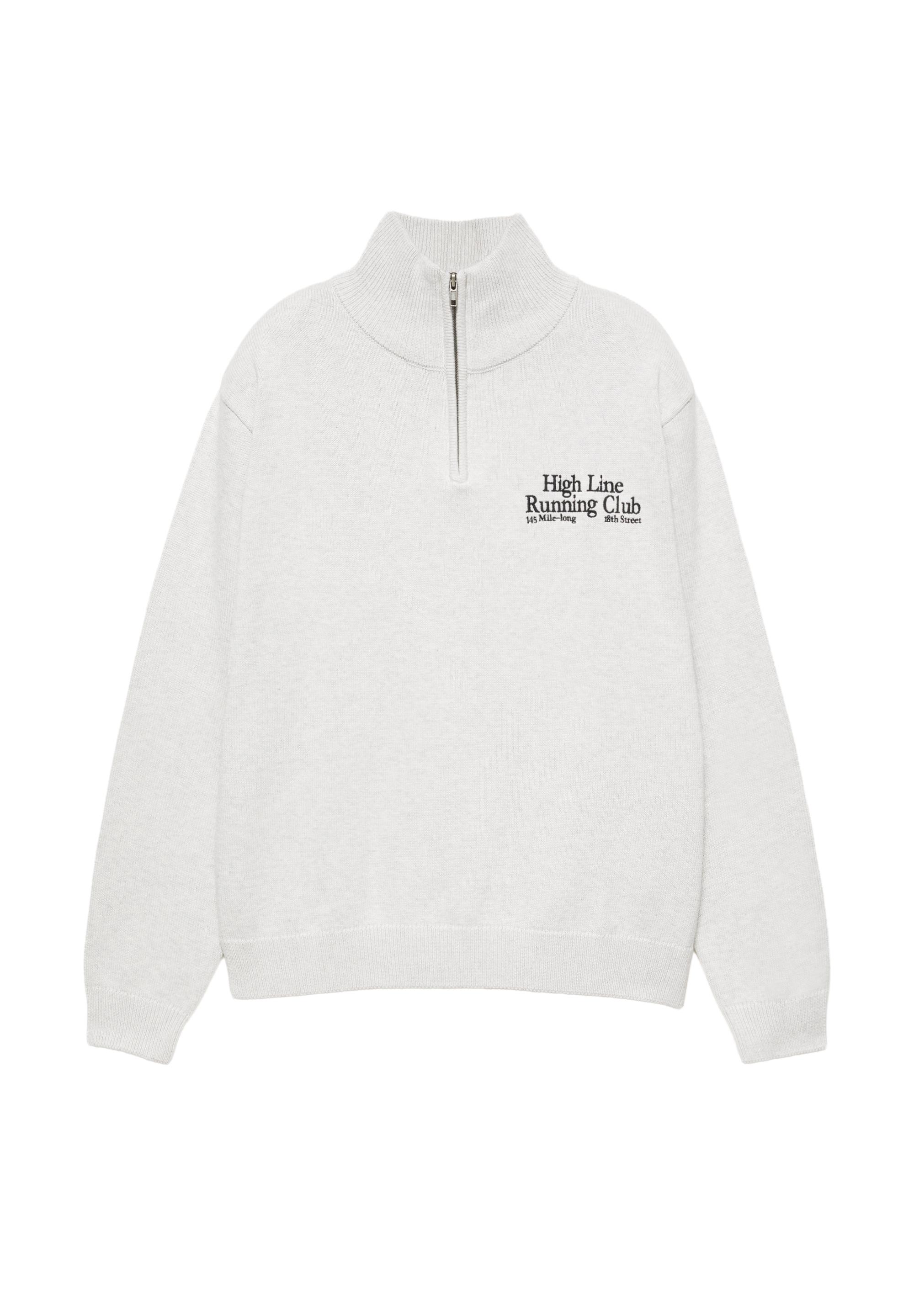 Embroidered quarter-zip sweatshirt — Grey marl