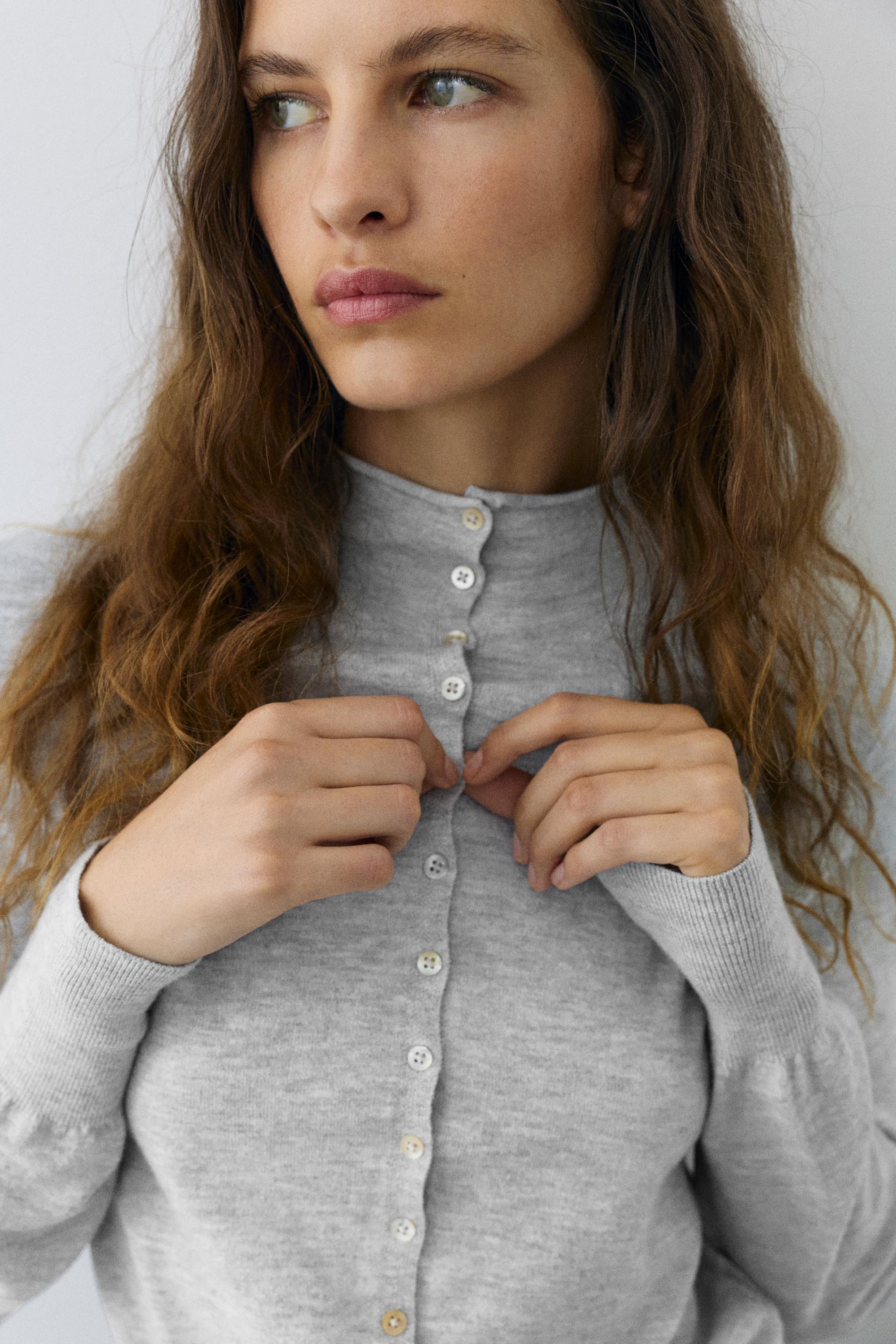 High-neck cardigan — Grey marl