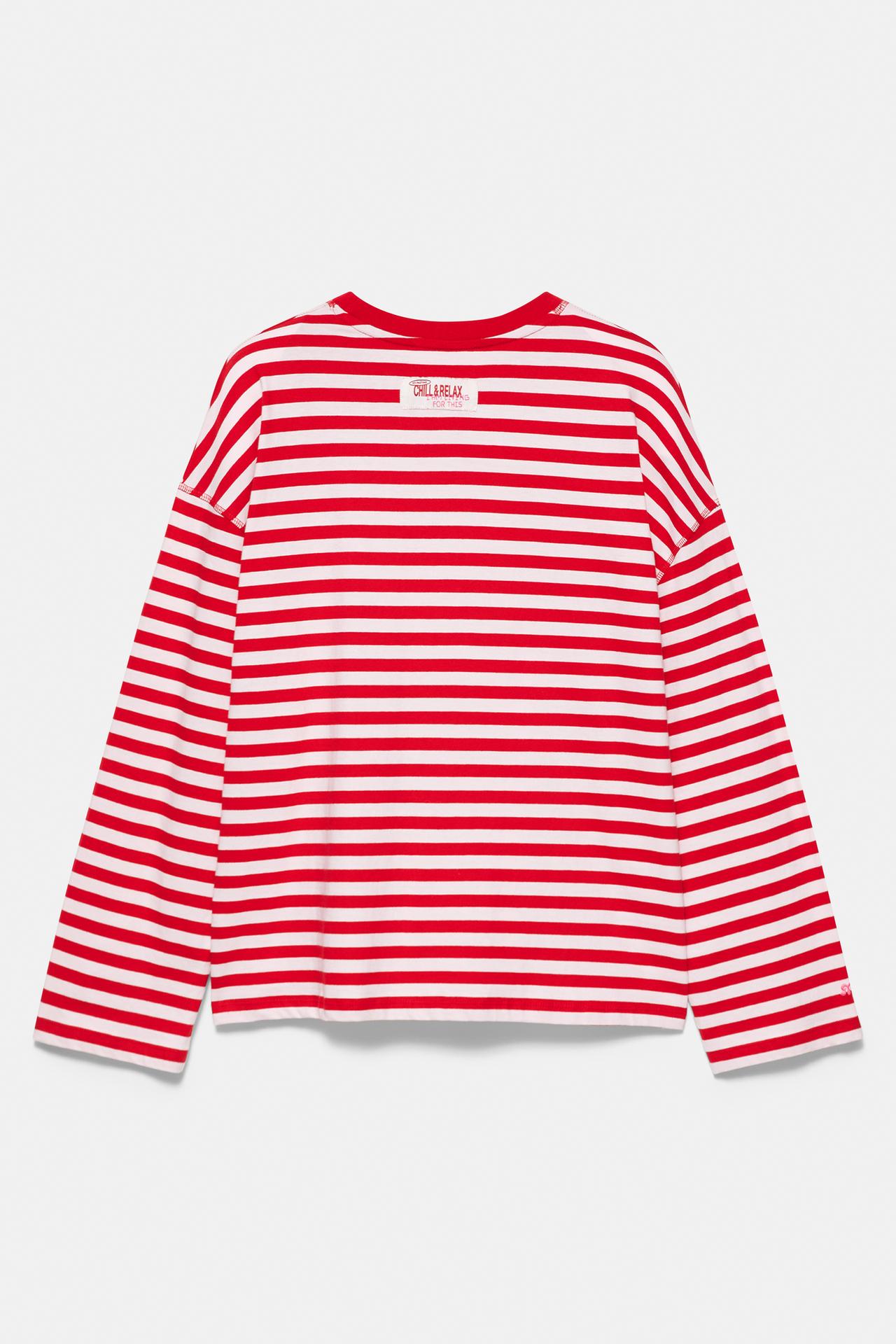 Oversize striped slogan T-shirt — Red