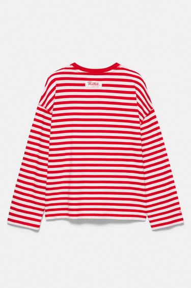 Oversize striped slogan T-shirt — Red 7