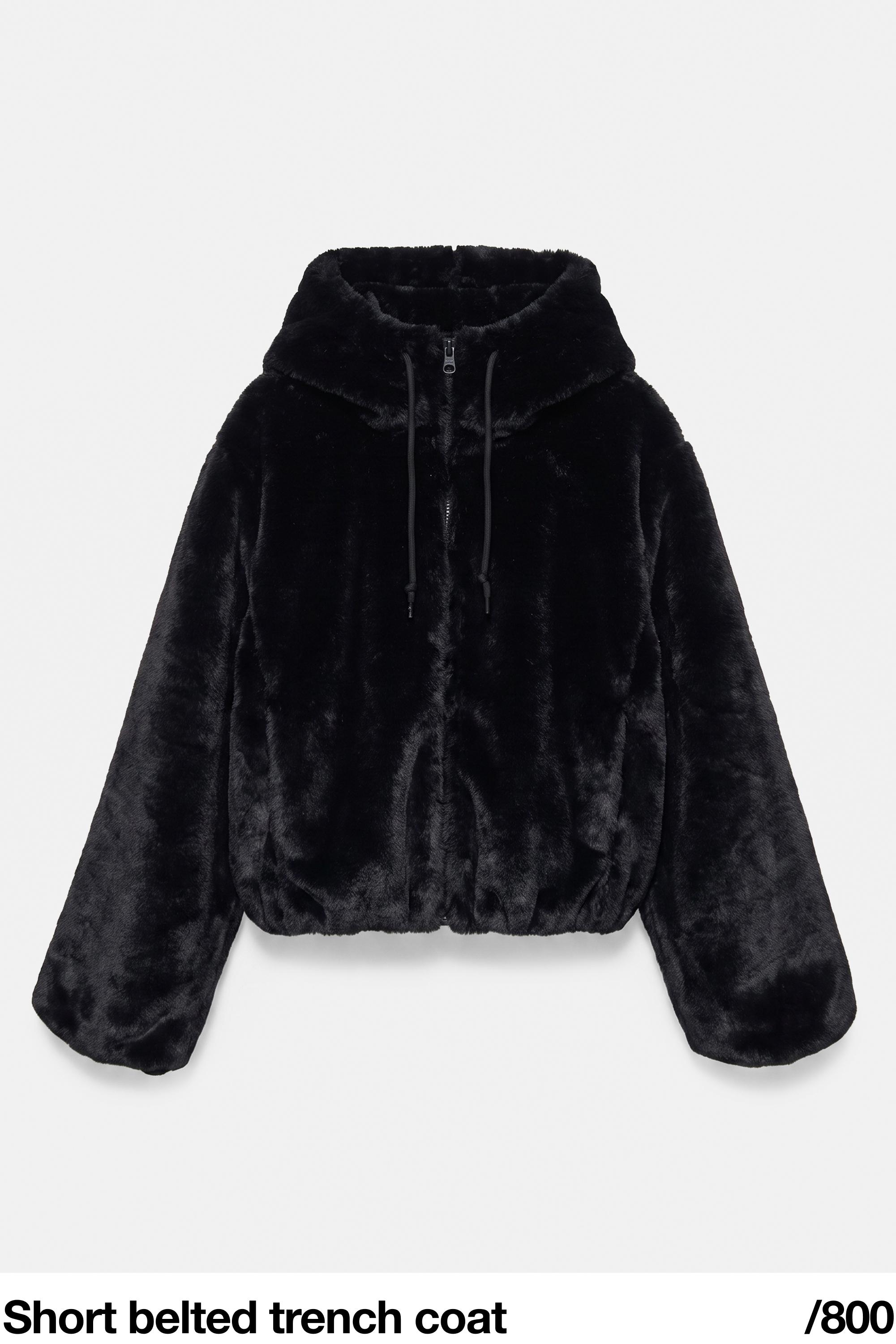 Hooded faux fur jacket — Black