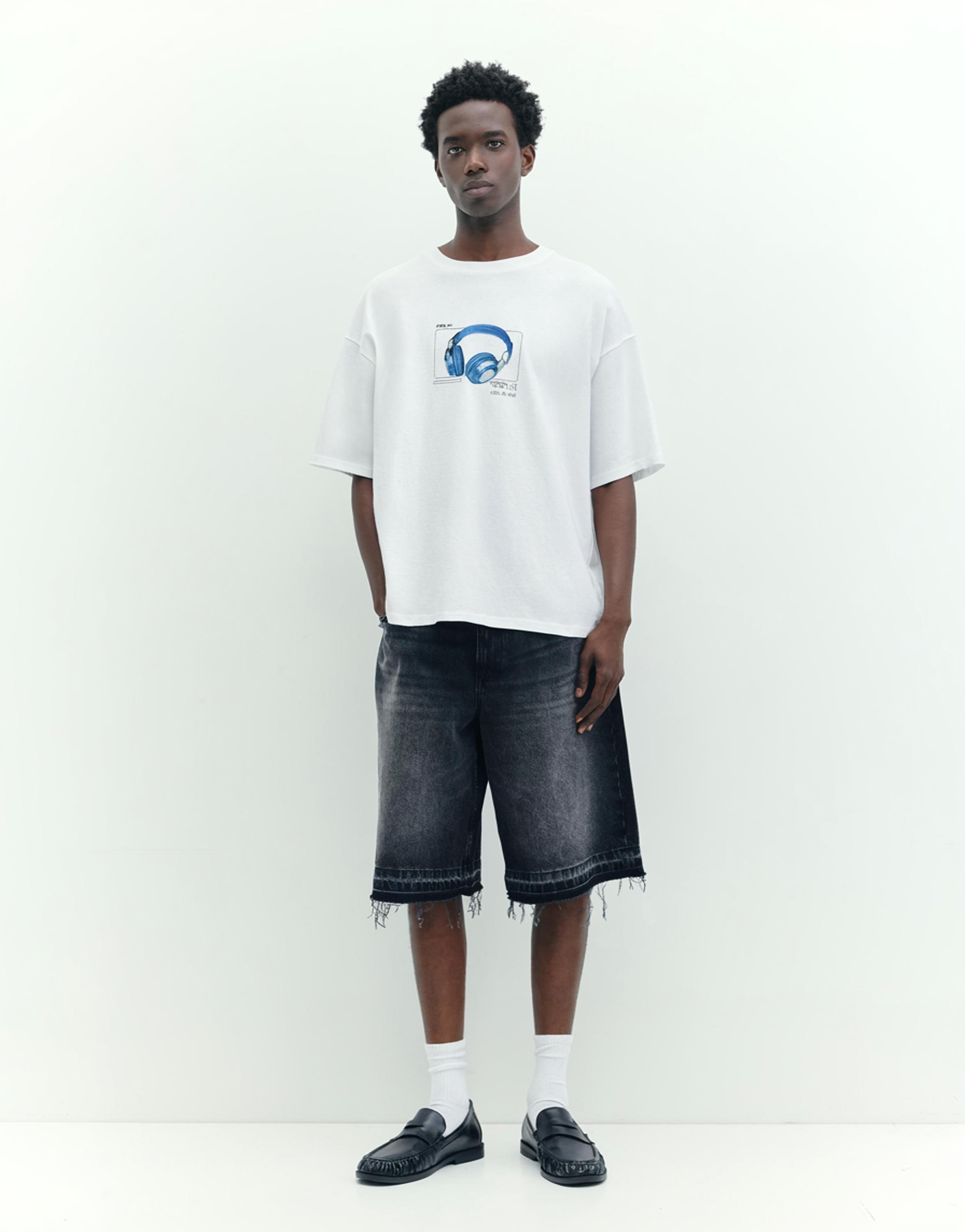 STWD T-shirt with headphones graphic — Off white