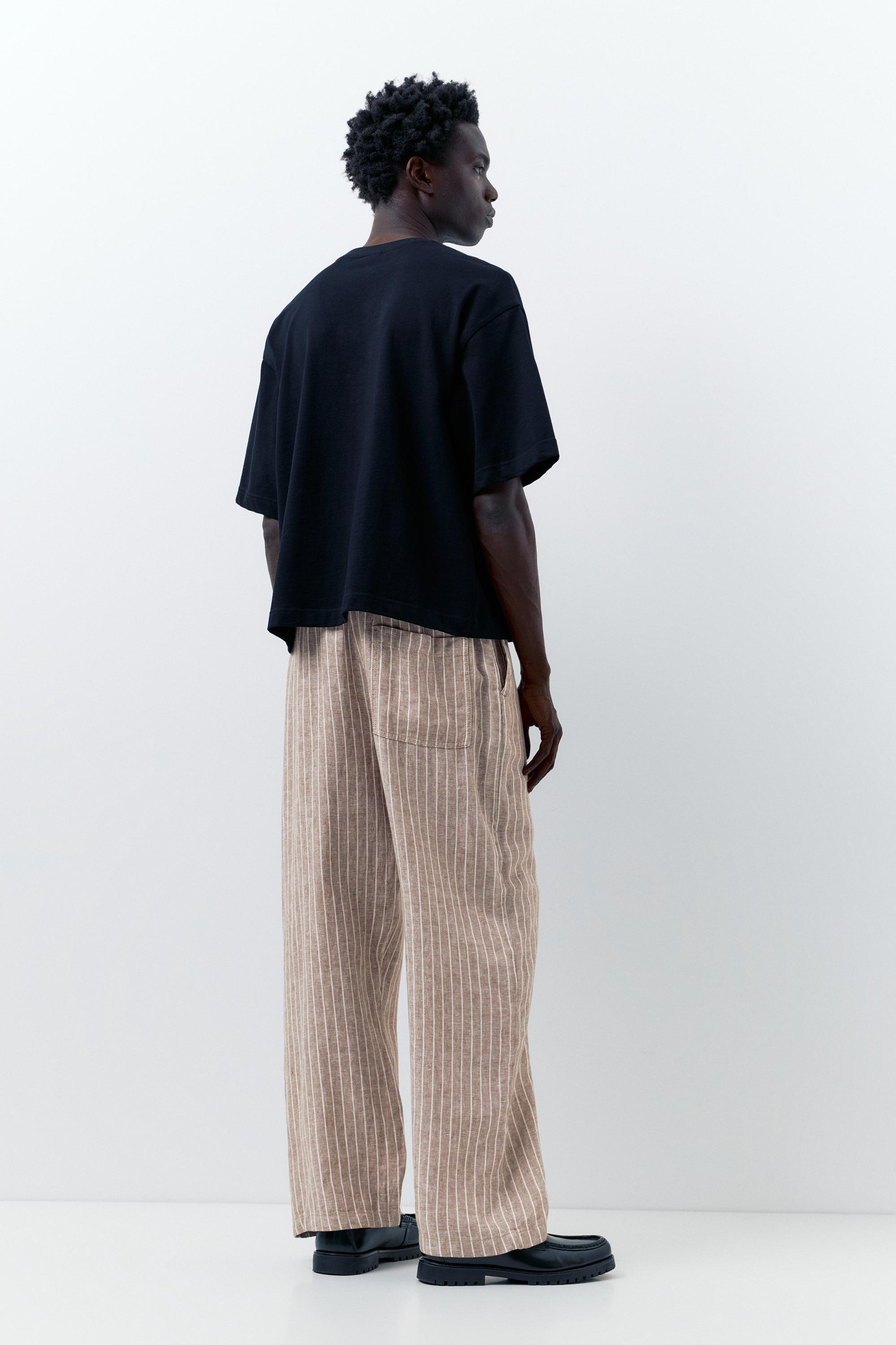 100% linen jogger trousers — Striped