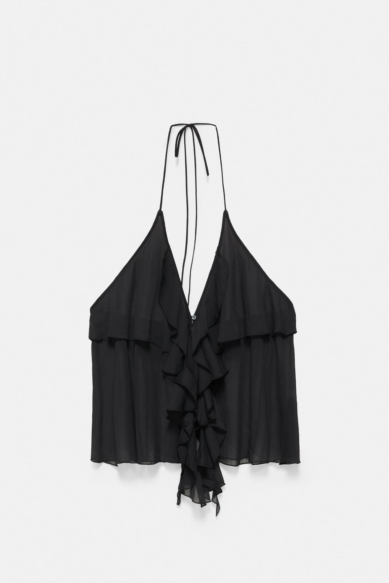 Halter top with ruffles — Black
