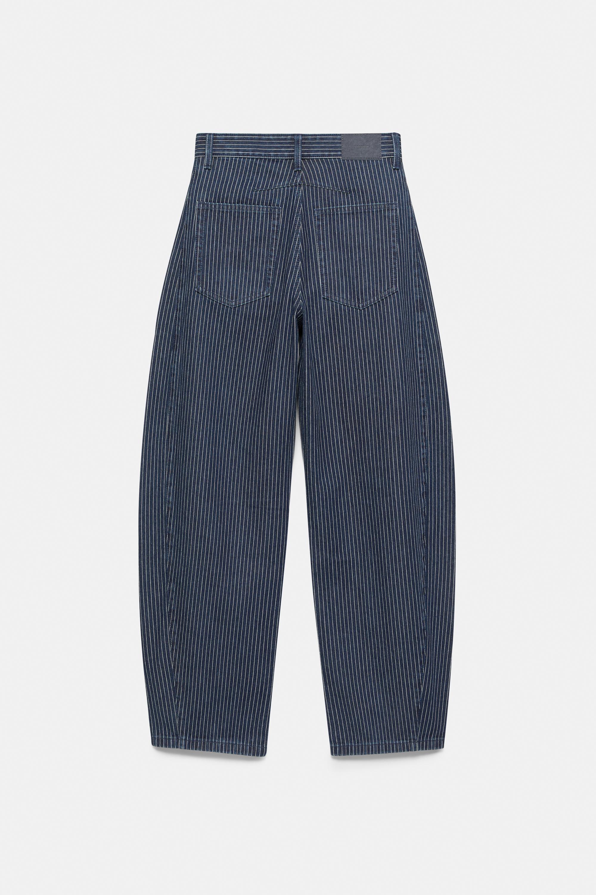 Striped balloon jeans with seams — Medium blue