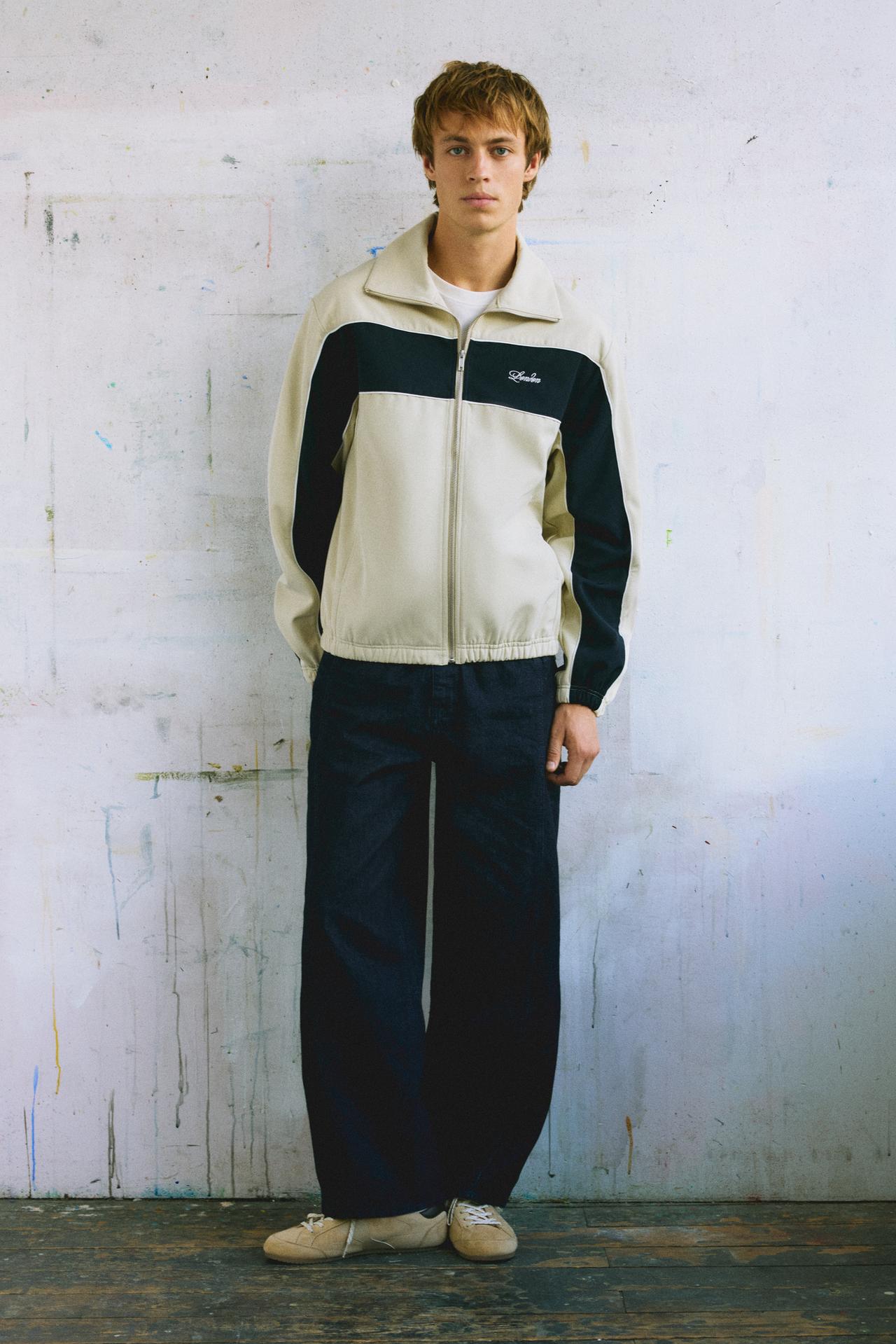 Zip-up panelled jacket — Ecru/Black