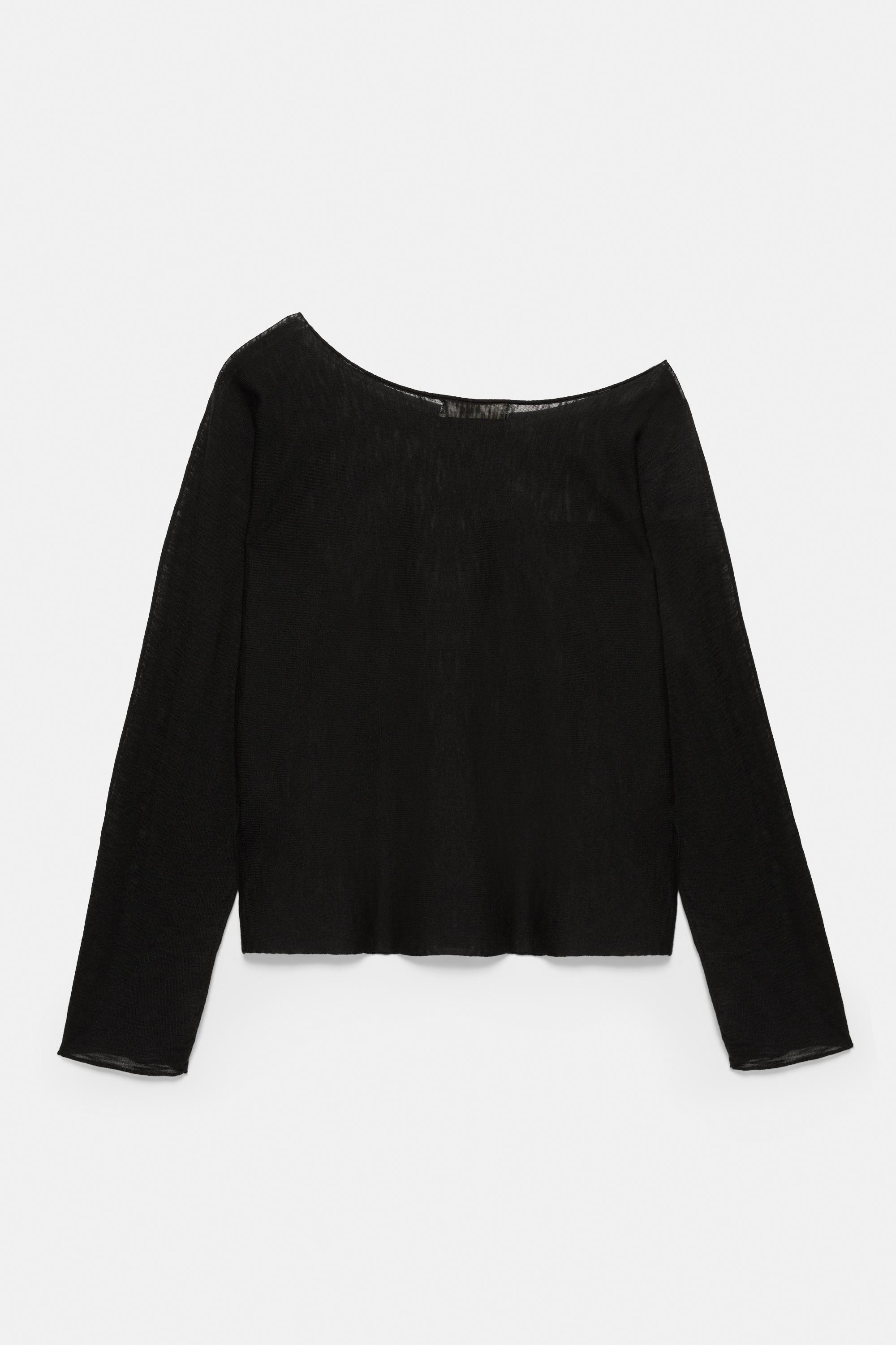 Fine knit asymmetric T-shirt — Black