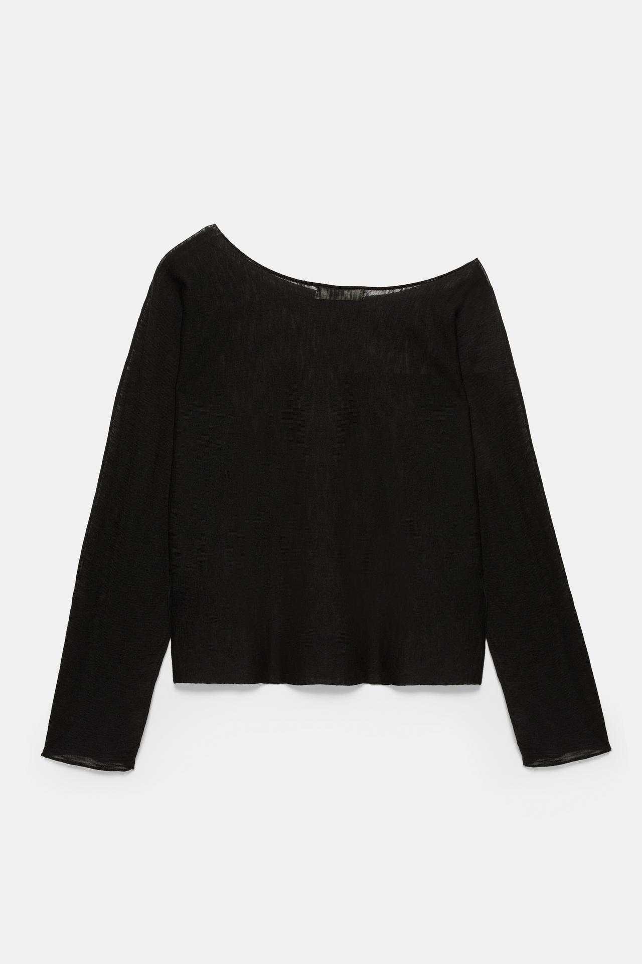 Fine knit asymmetric T-shirt — Black