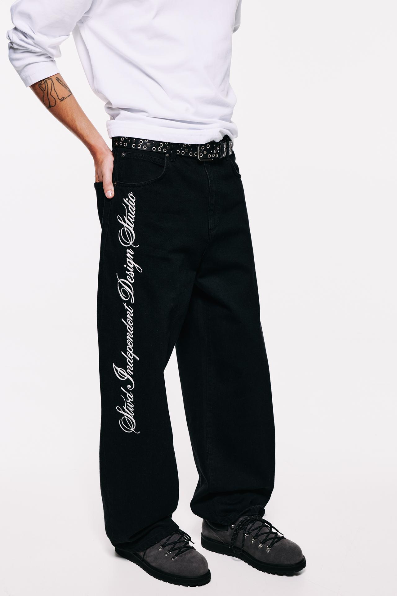 Baggy relaxed fit graphic jeans — Faded black