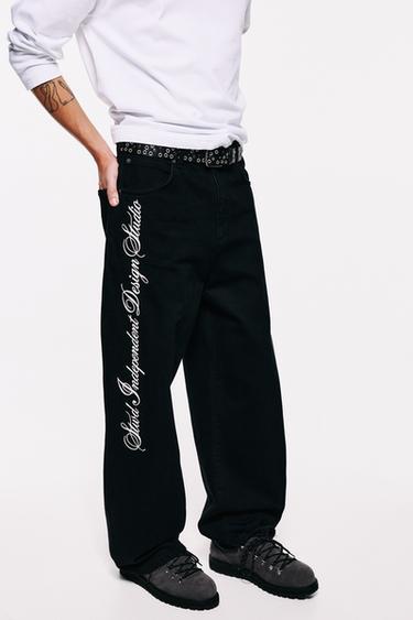 Baggy relaxed fit graphic jeans — Faded black 5