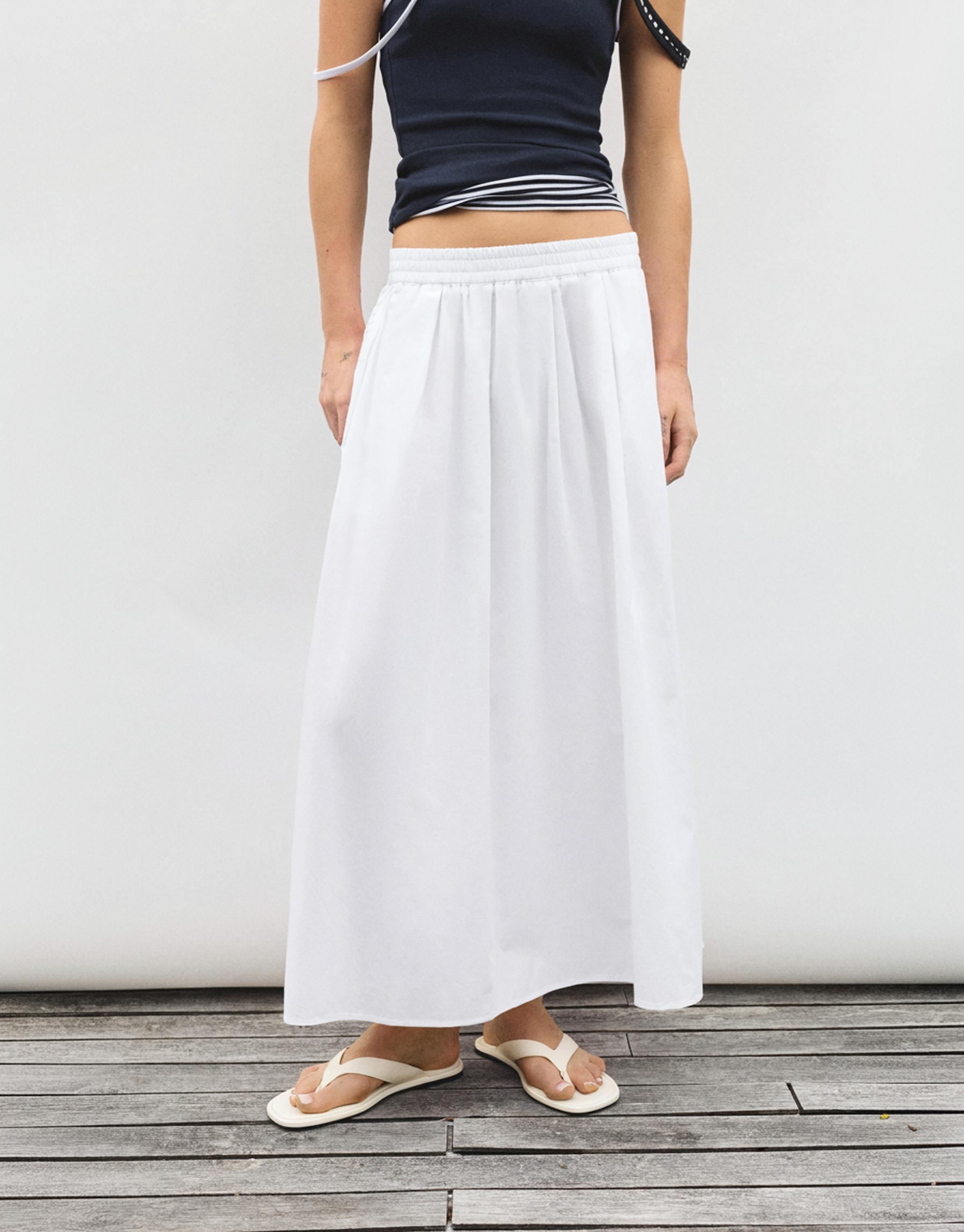 Long poplin skirt — White