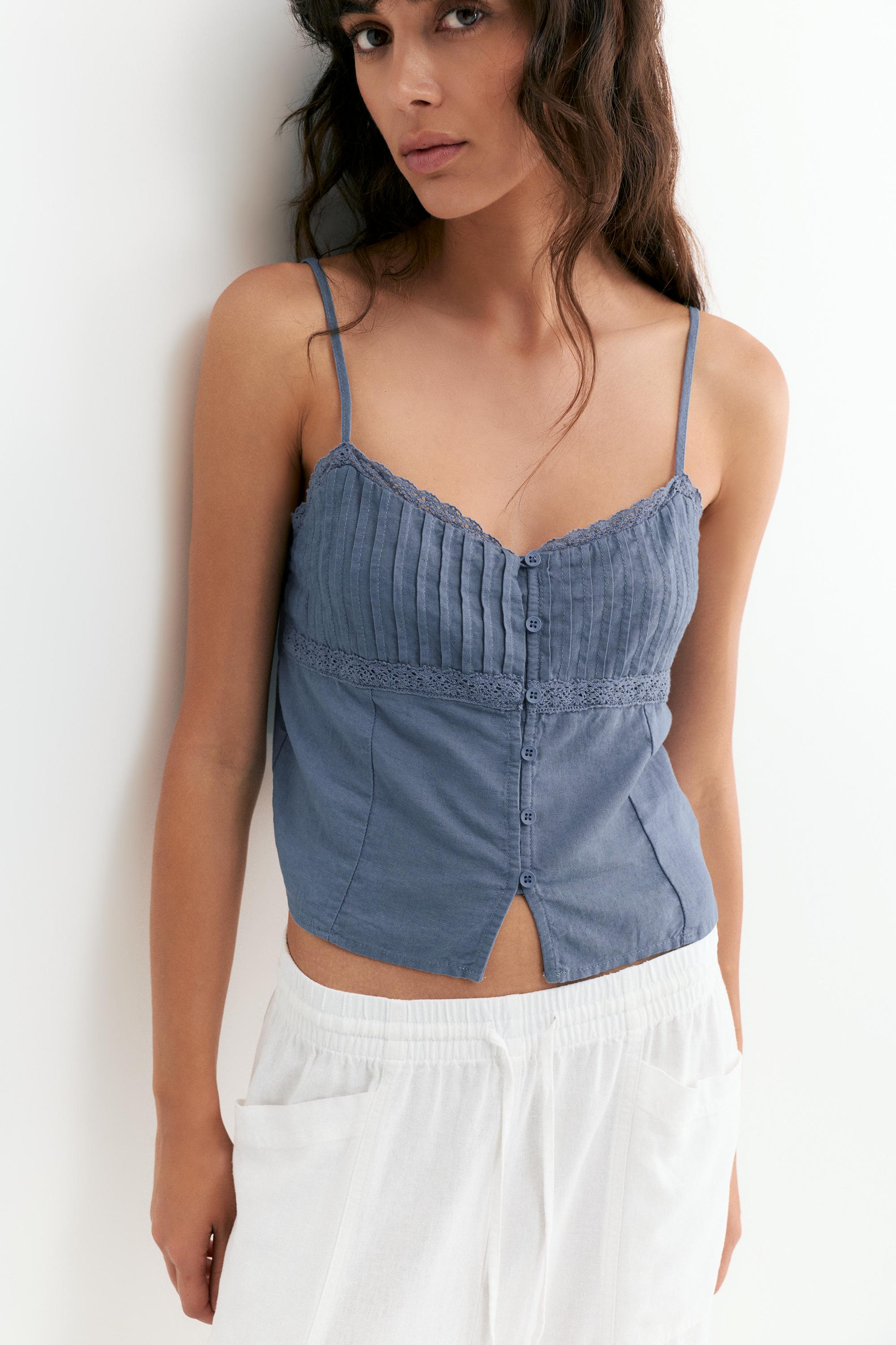 Linen blend camisole top — Blue