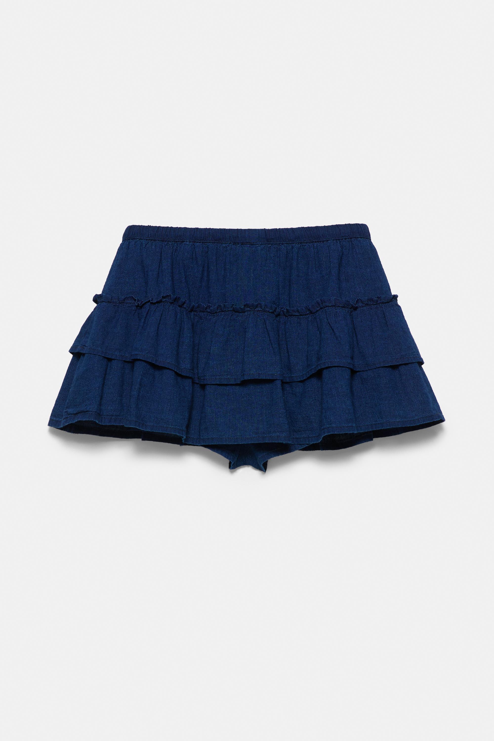 Denim ruffle skort — Dark blue