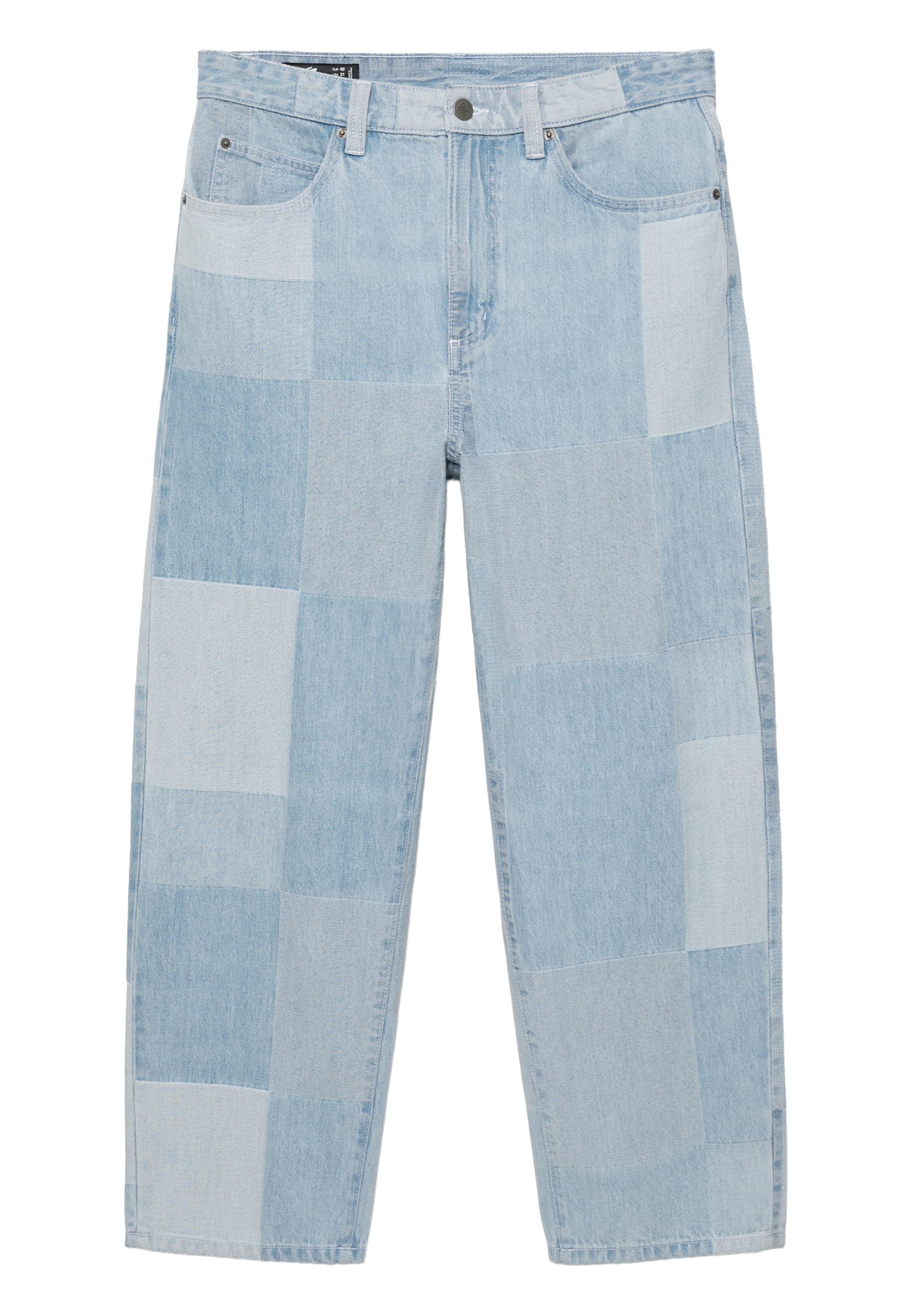 Baggy patchwork check jeans — Pale indigo