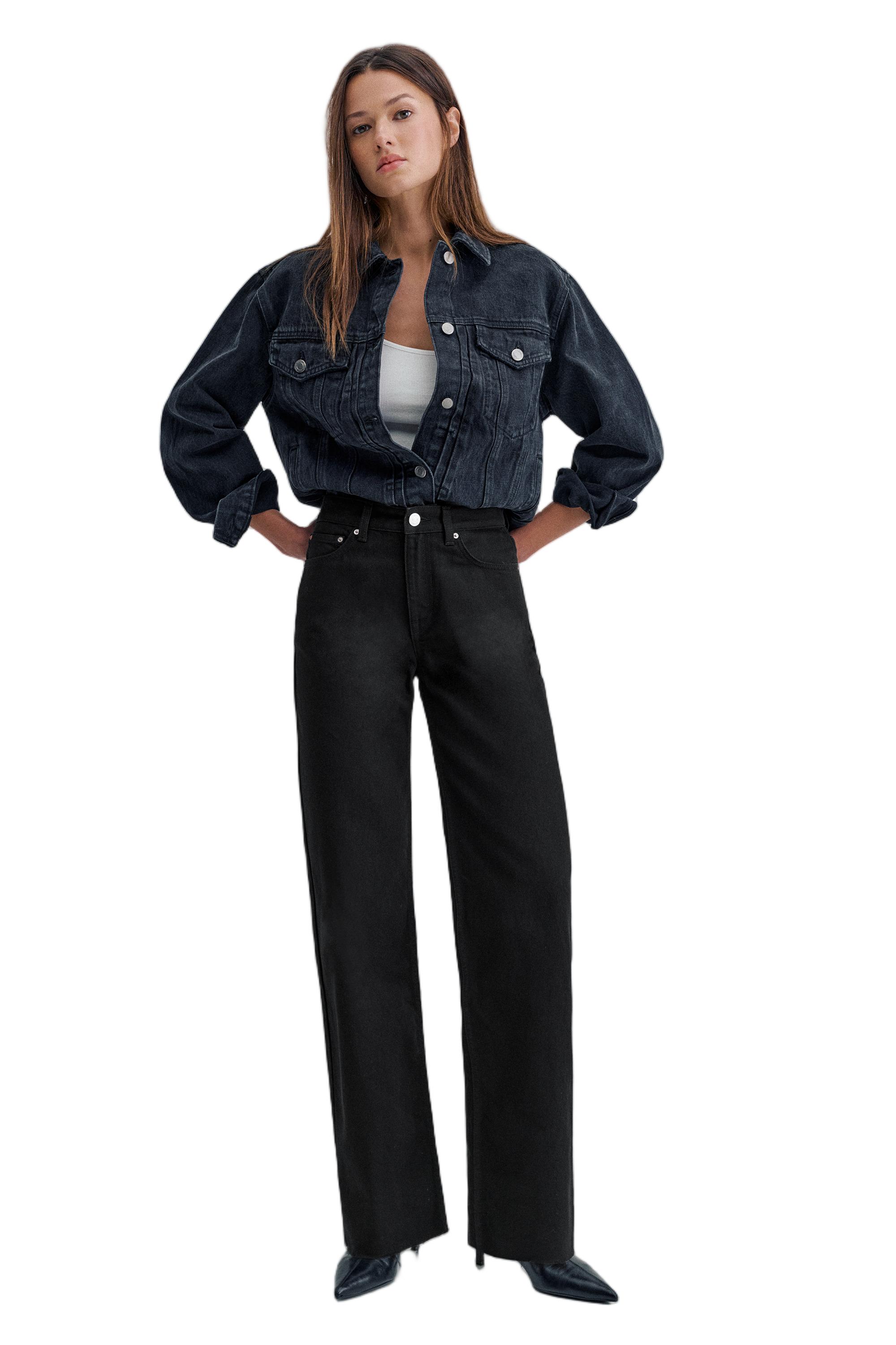 High-waist wide straight-leg jeans — Black marl
