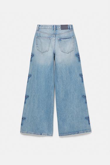 Wide-leg star stud jeans — Medium blue 8