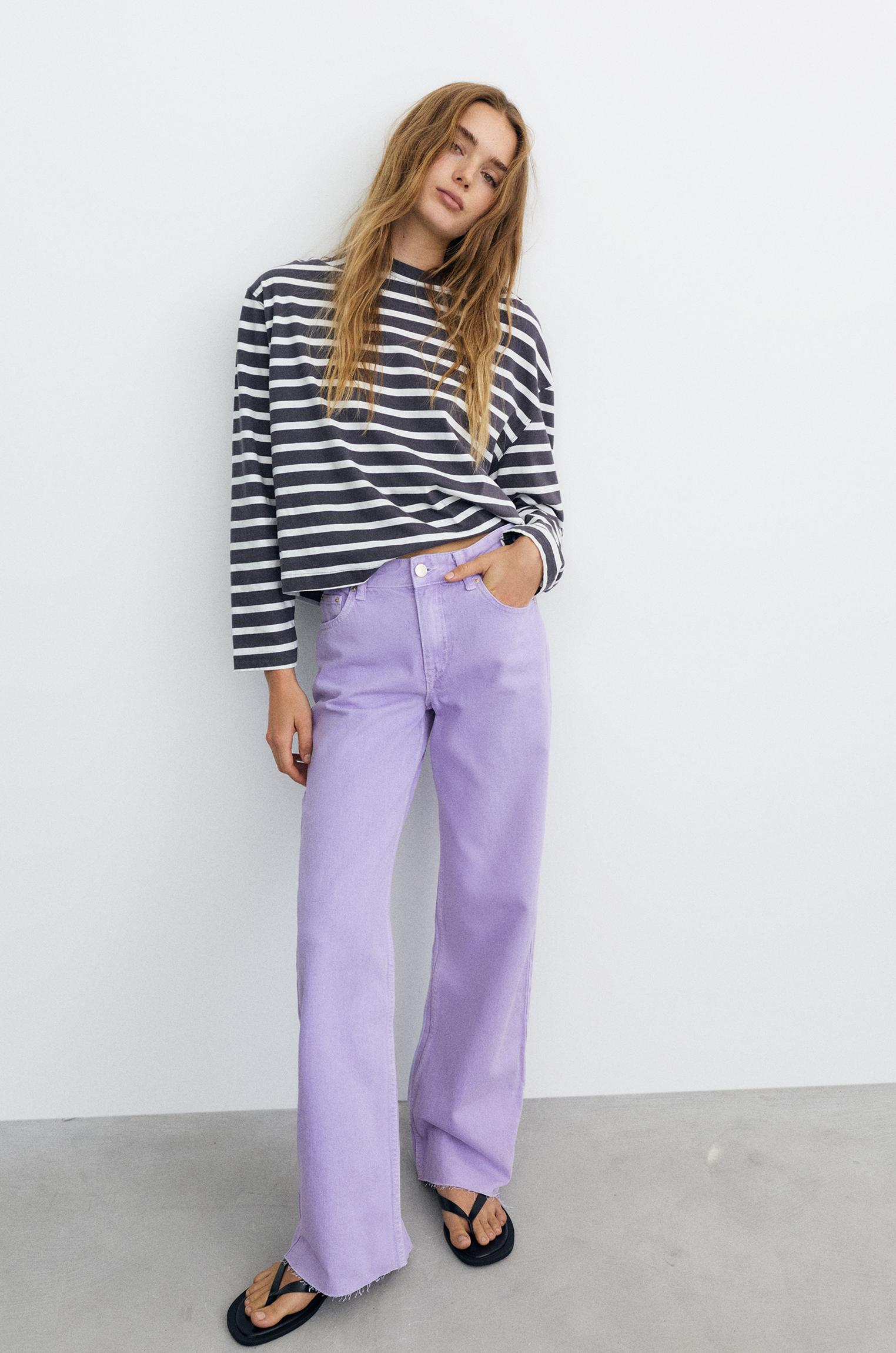 High-waist wide straight-leg jeans — Lilac
