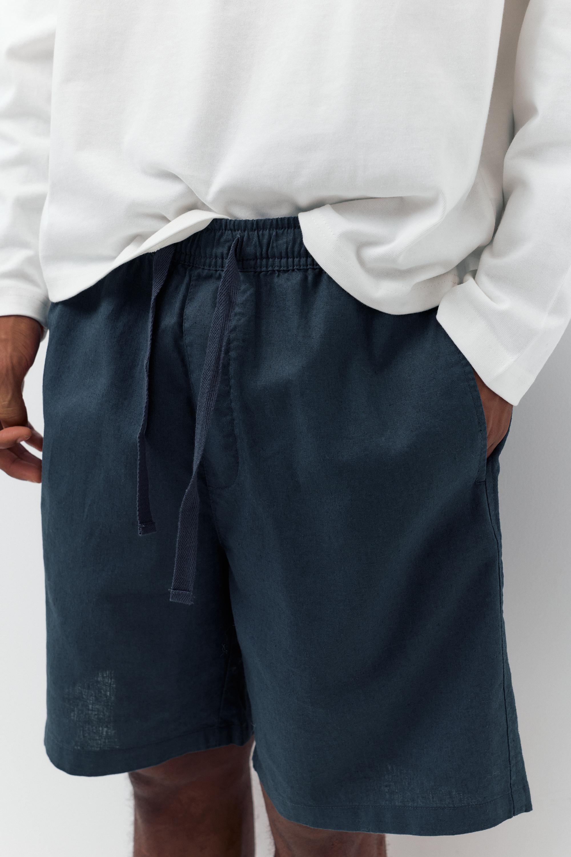 Linen blend Bermuda joggers — Dark blue