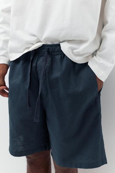 Linen blend Bermuda joggers — Dark blue 6