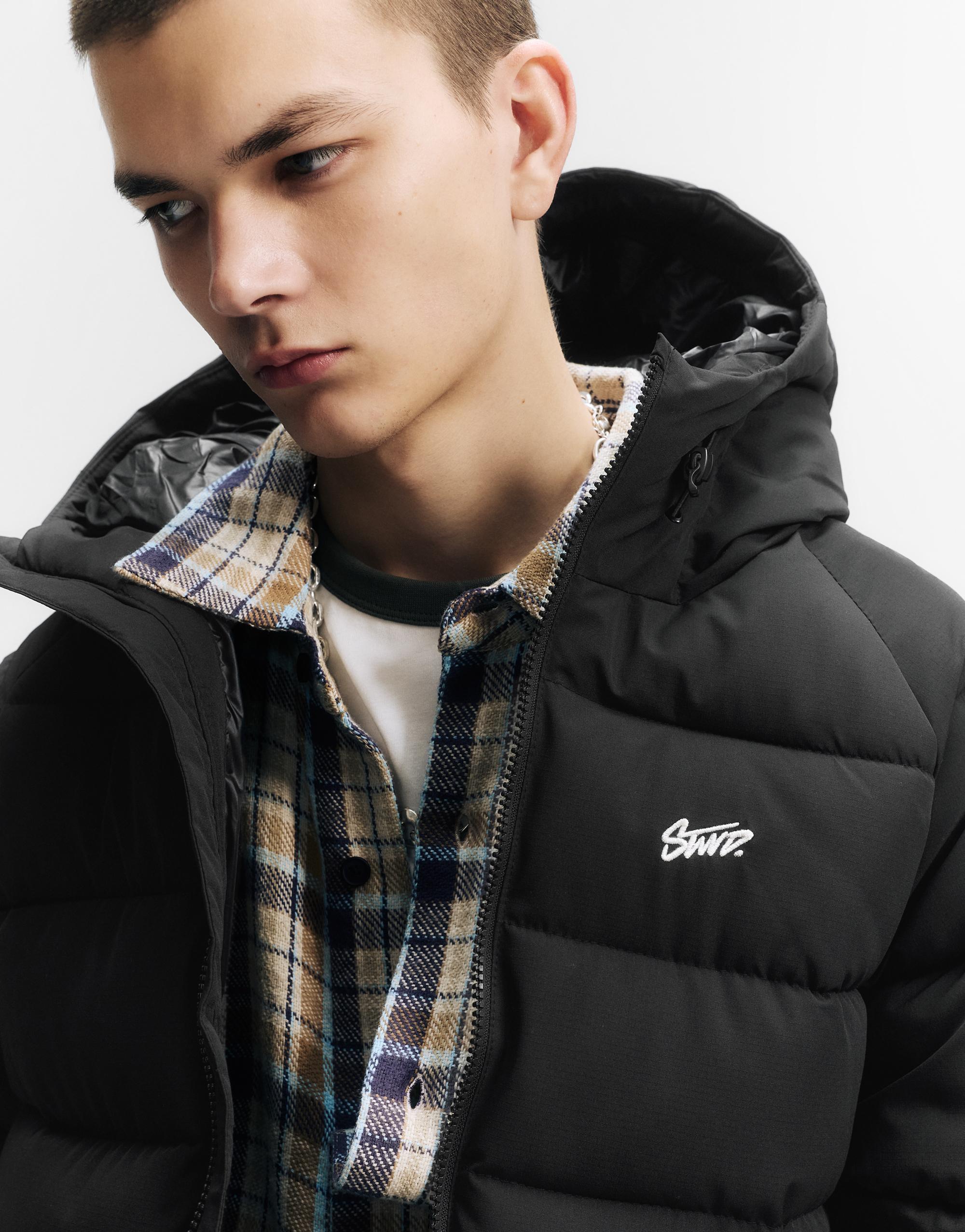 STWD hooded puffer jacket — Black