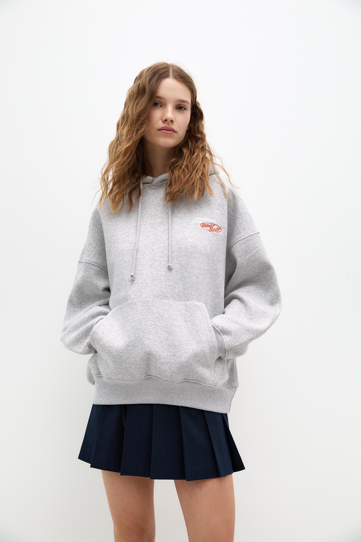 Grey embroidered hoodie PULL BEAR