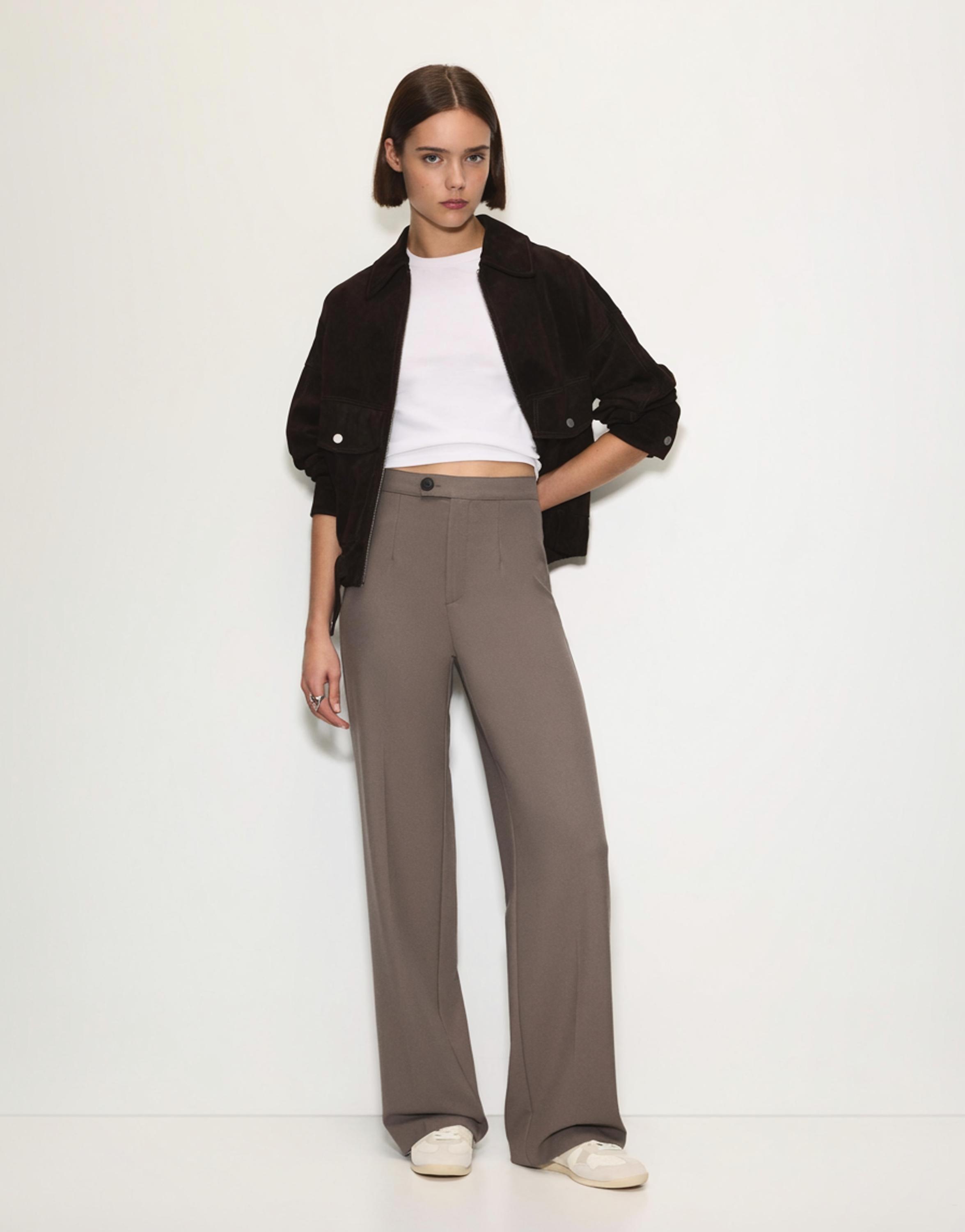 Straight-leg darted trousers — Taupe