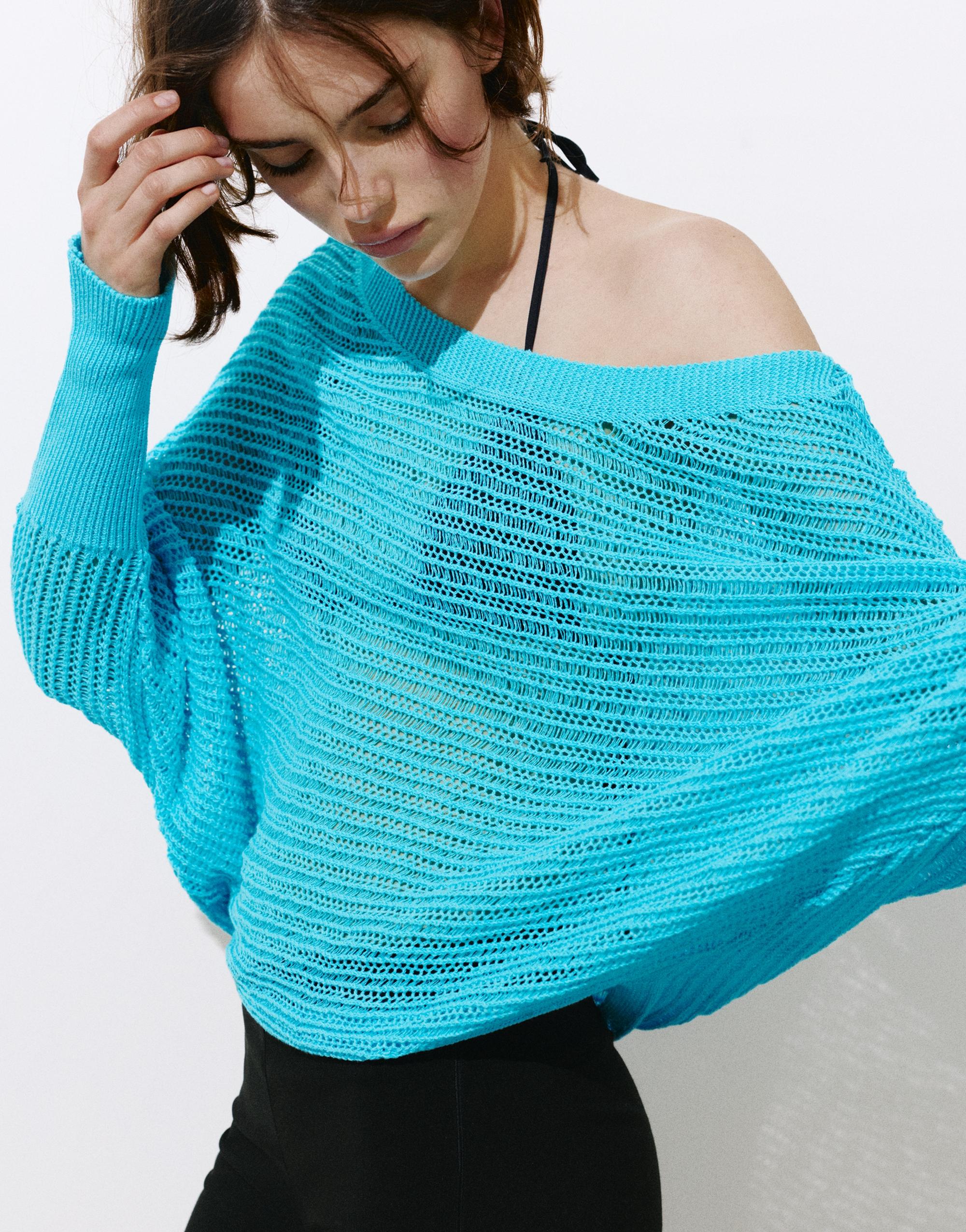 Cutwork rib jumper — Turquoise