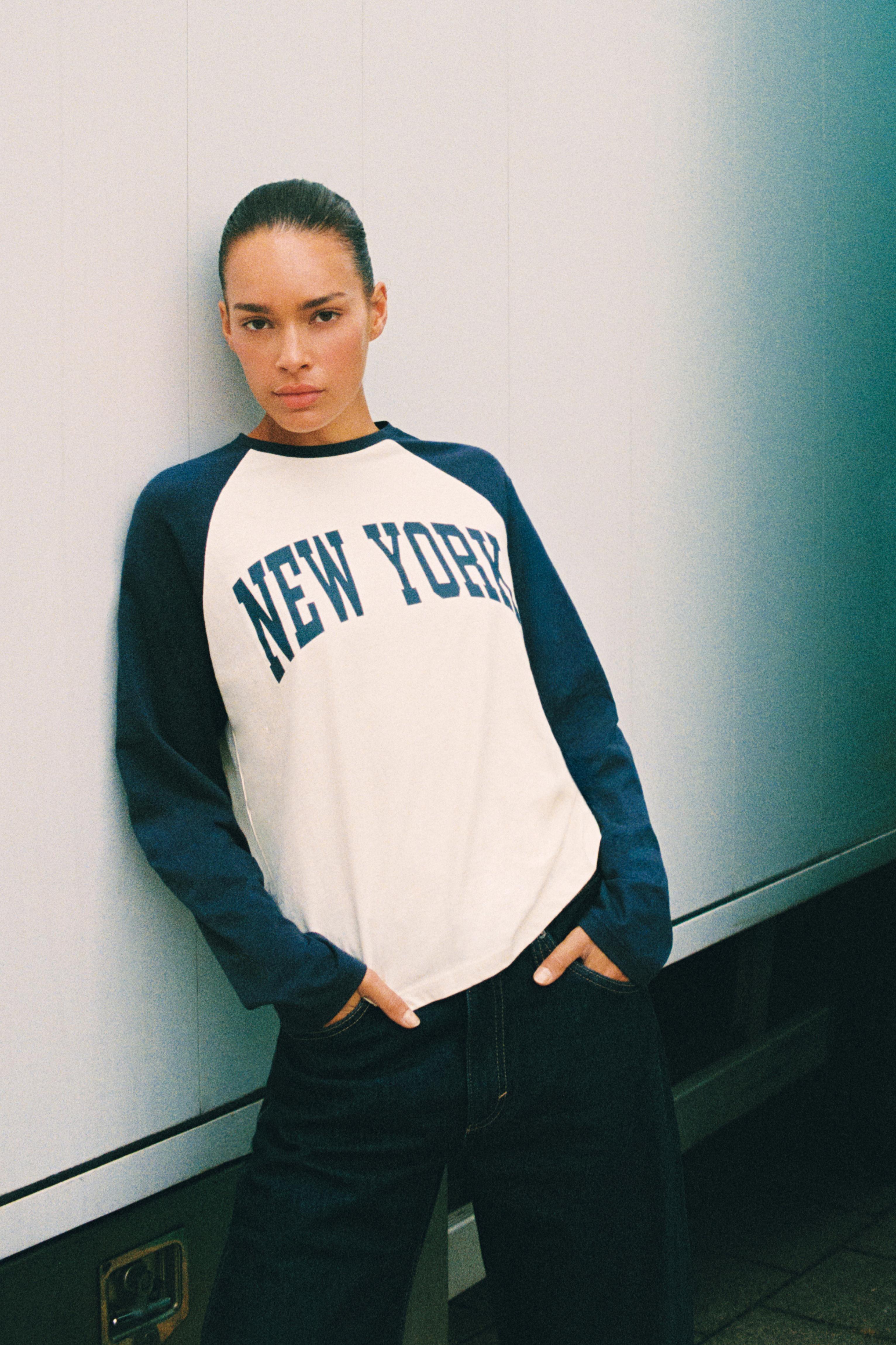 New York raglan T-shirt — Ecru/Blue