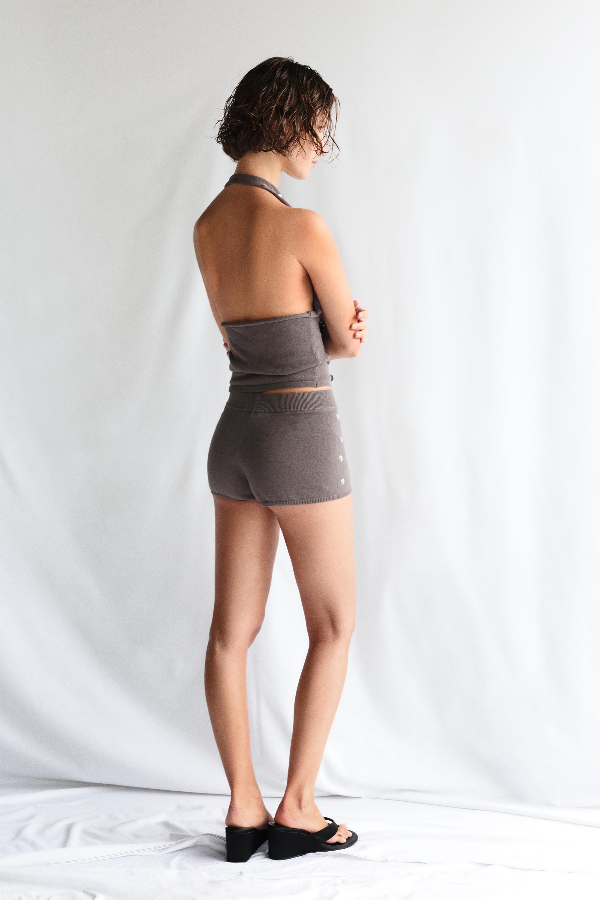 Studded knit shorts — Steel