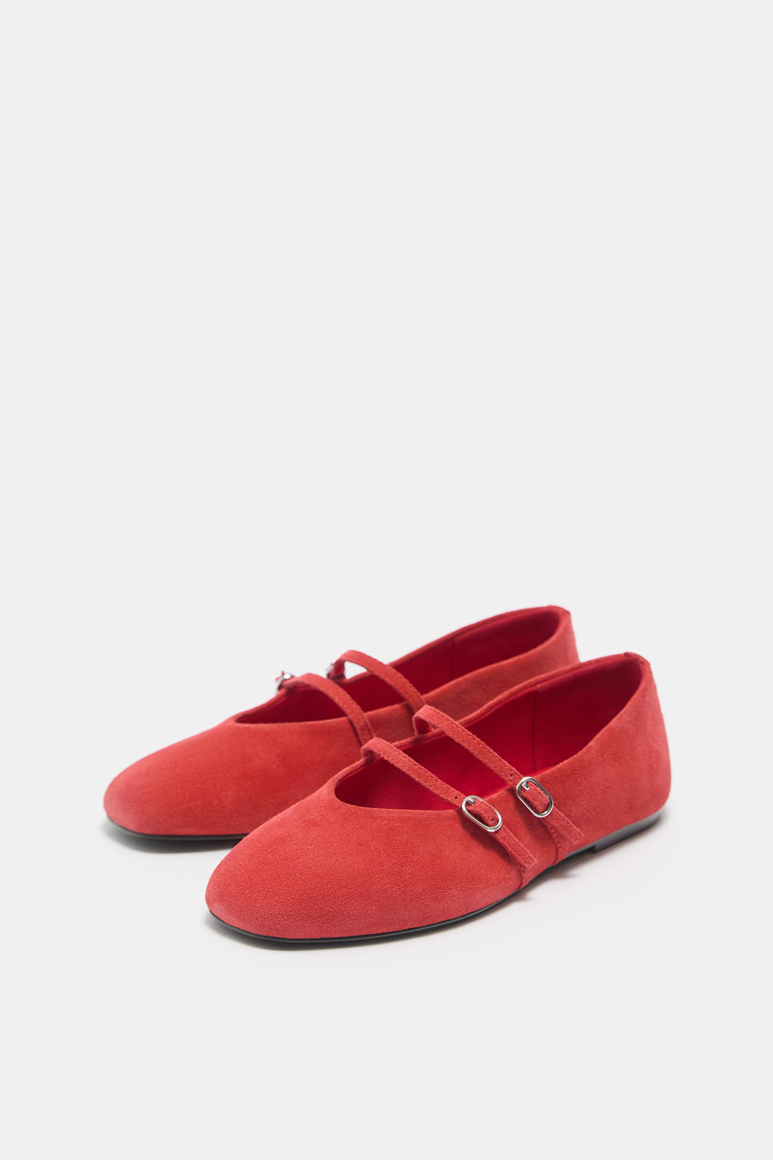 Leather strap ballerinas — Red