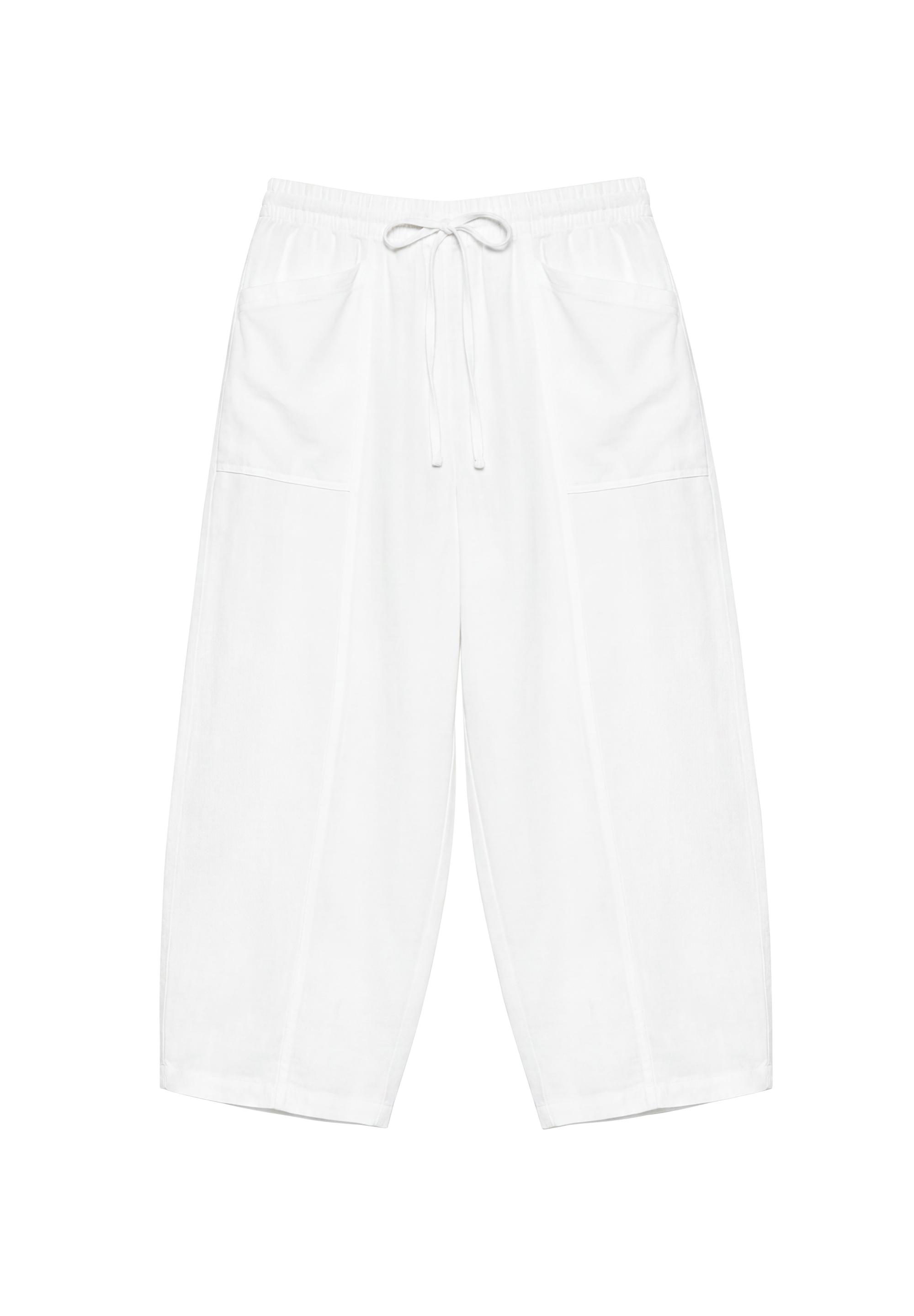 Linen blend barrel trousers — White