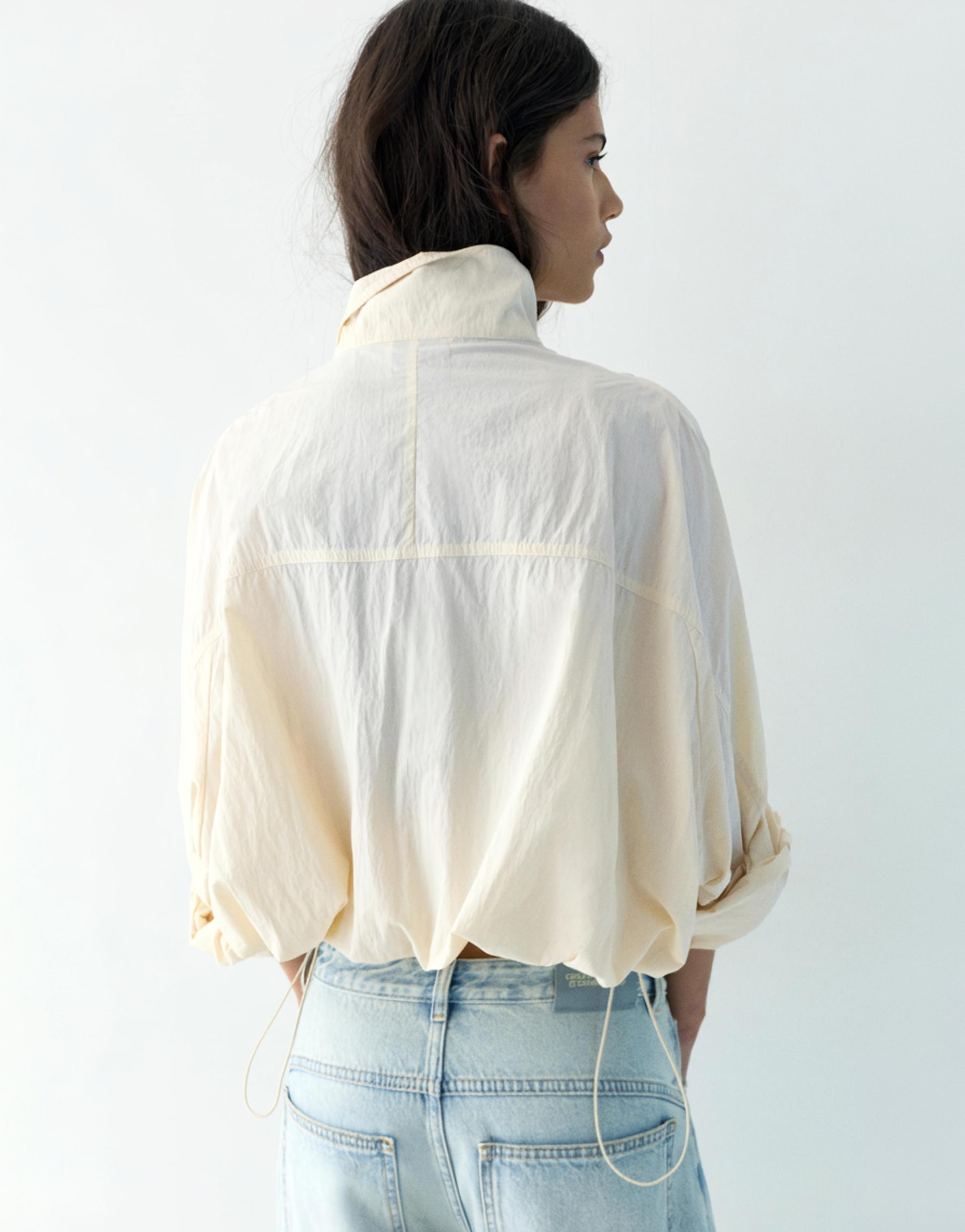 Short nylon-effect jacket — Ecru
