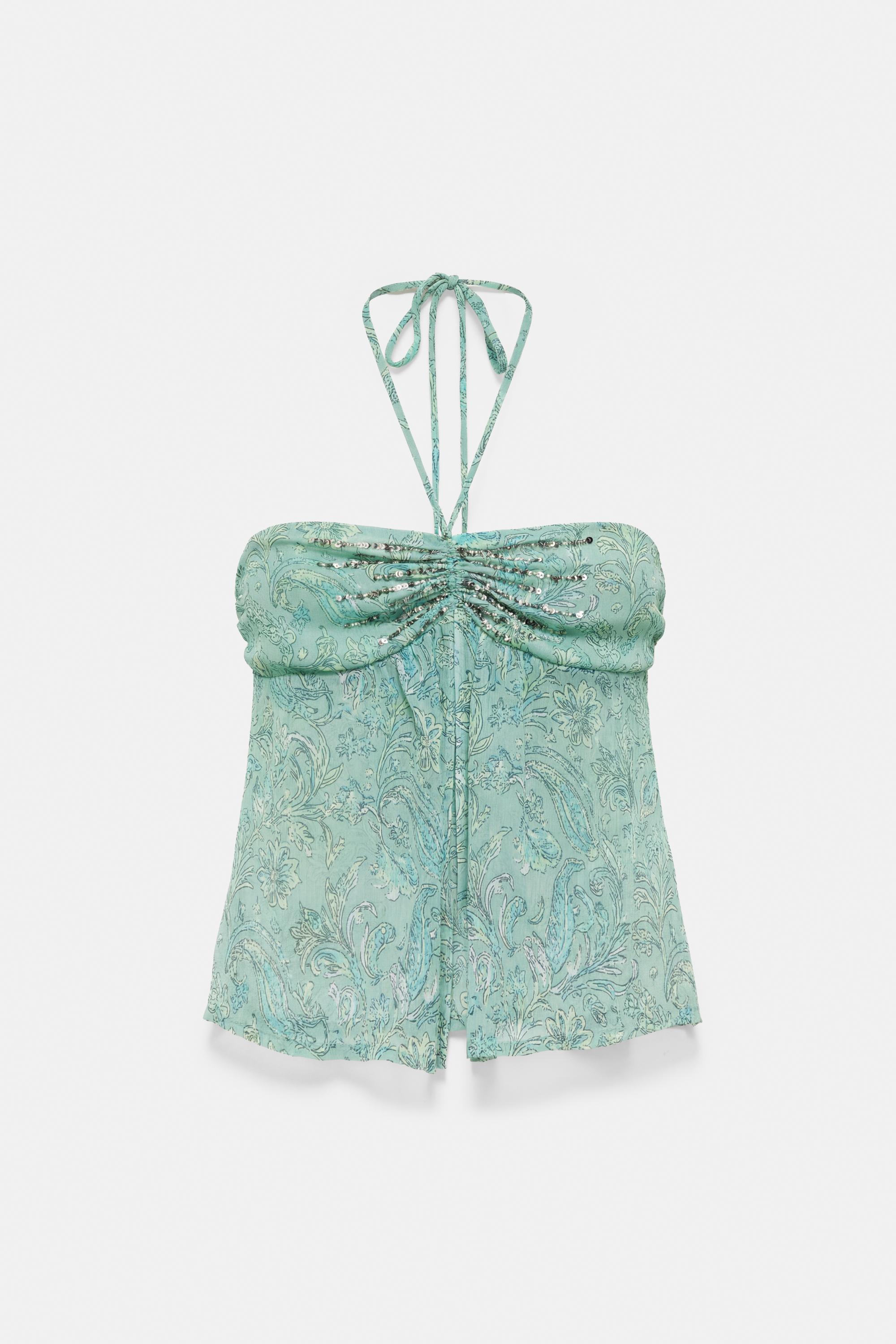 Gathered beaded top — Turquoise