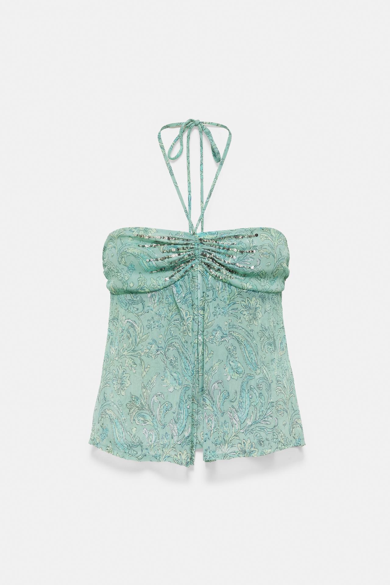 Gathered beaded top — Turquoise