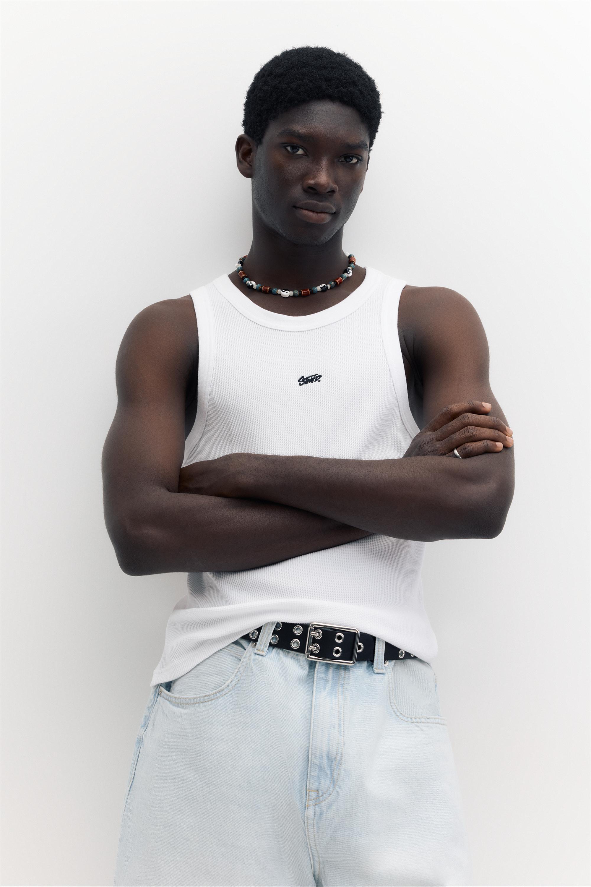 STWD waffle-knit vest — White