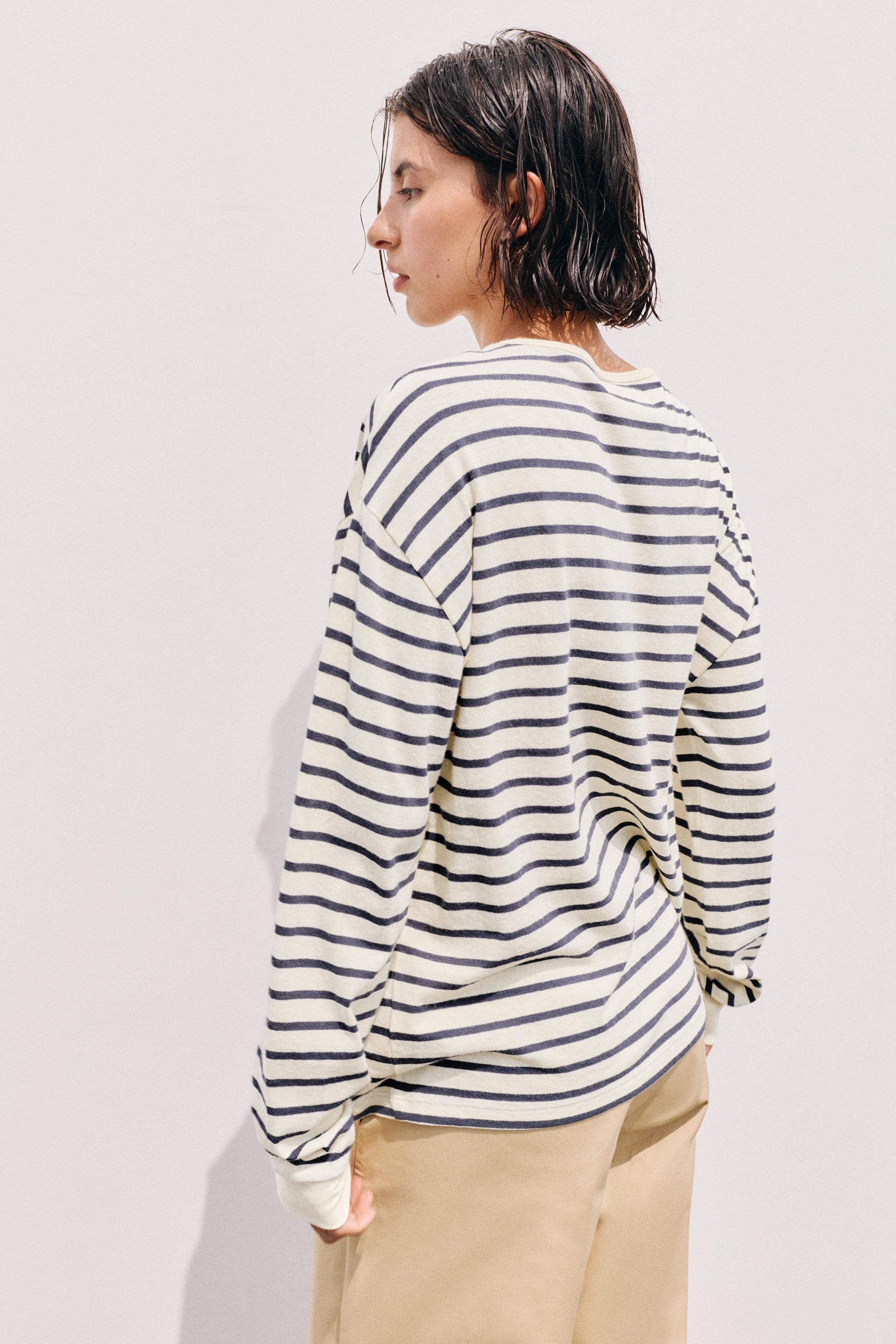 Oversize long sleeve striped T-shirt — Vanilla