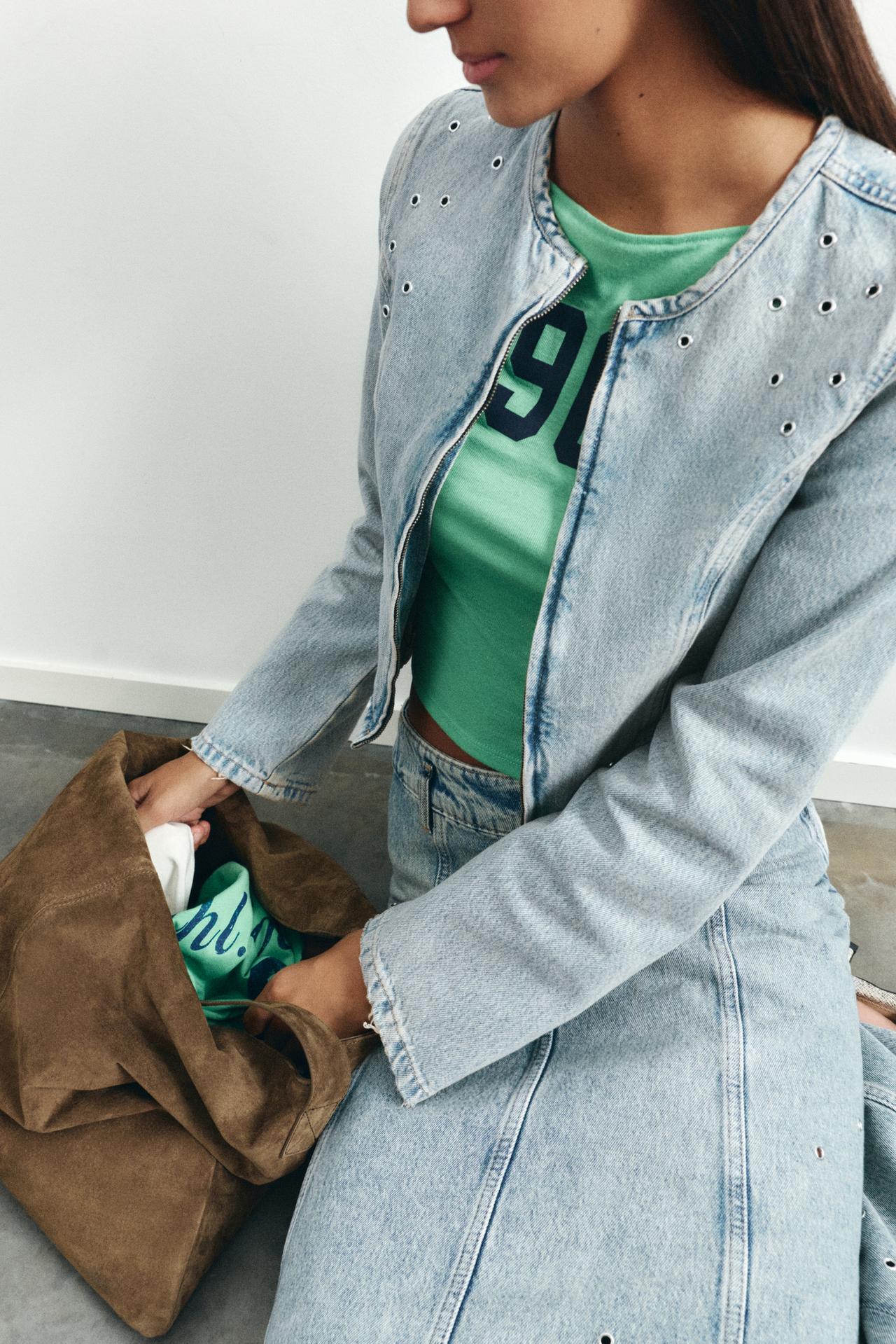 Eyelet denim jacket — Pale blue