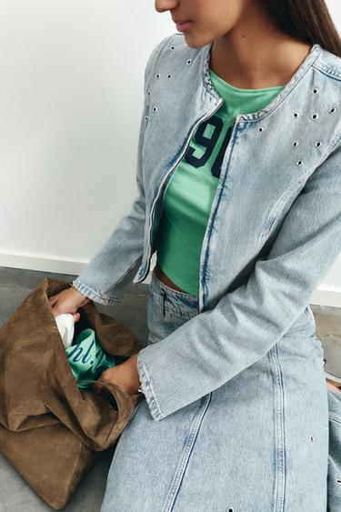 Eyelet denim jacket — Pale blue 2