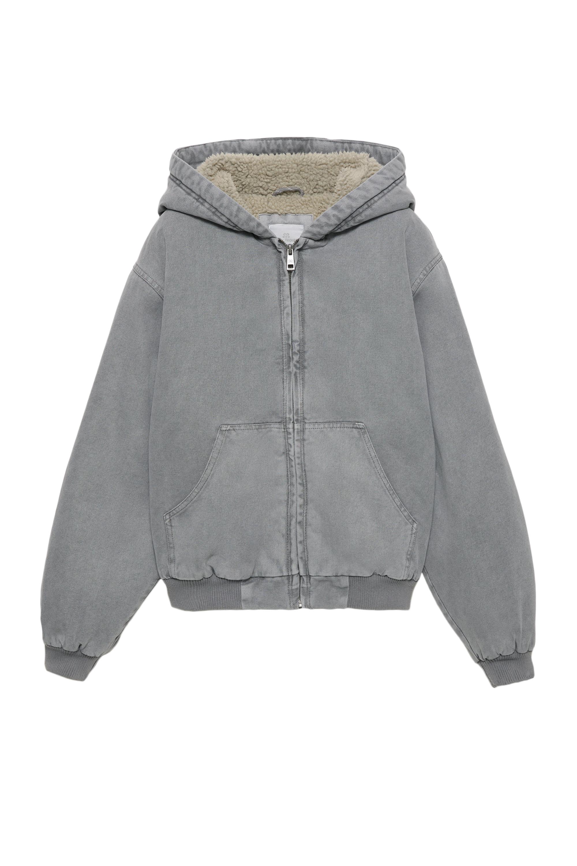 Jacket with hood and faux shearling lining