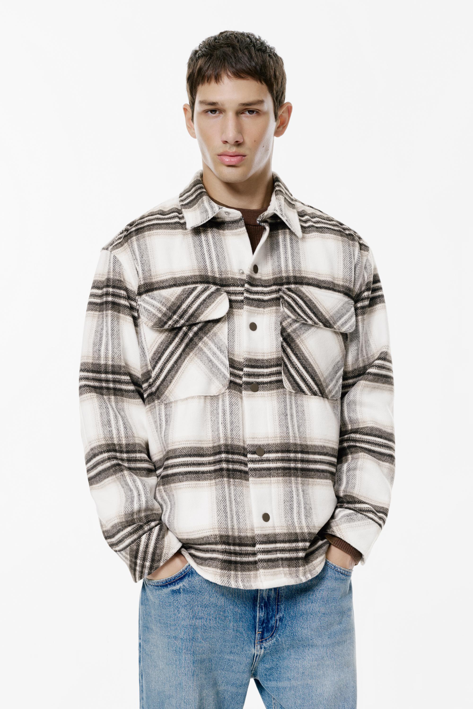 Camisa Larga Aos Quadrados Marrons