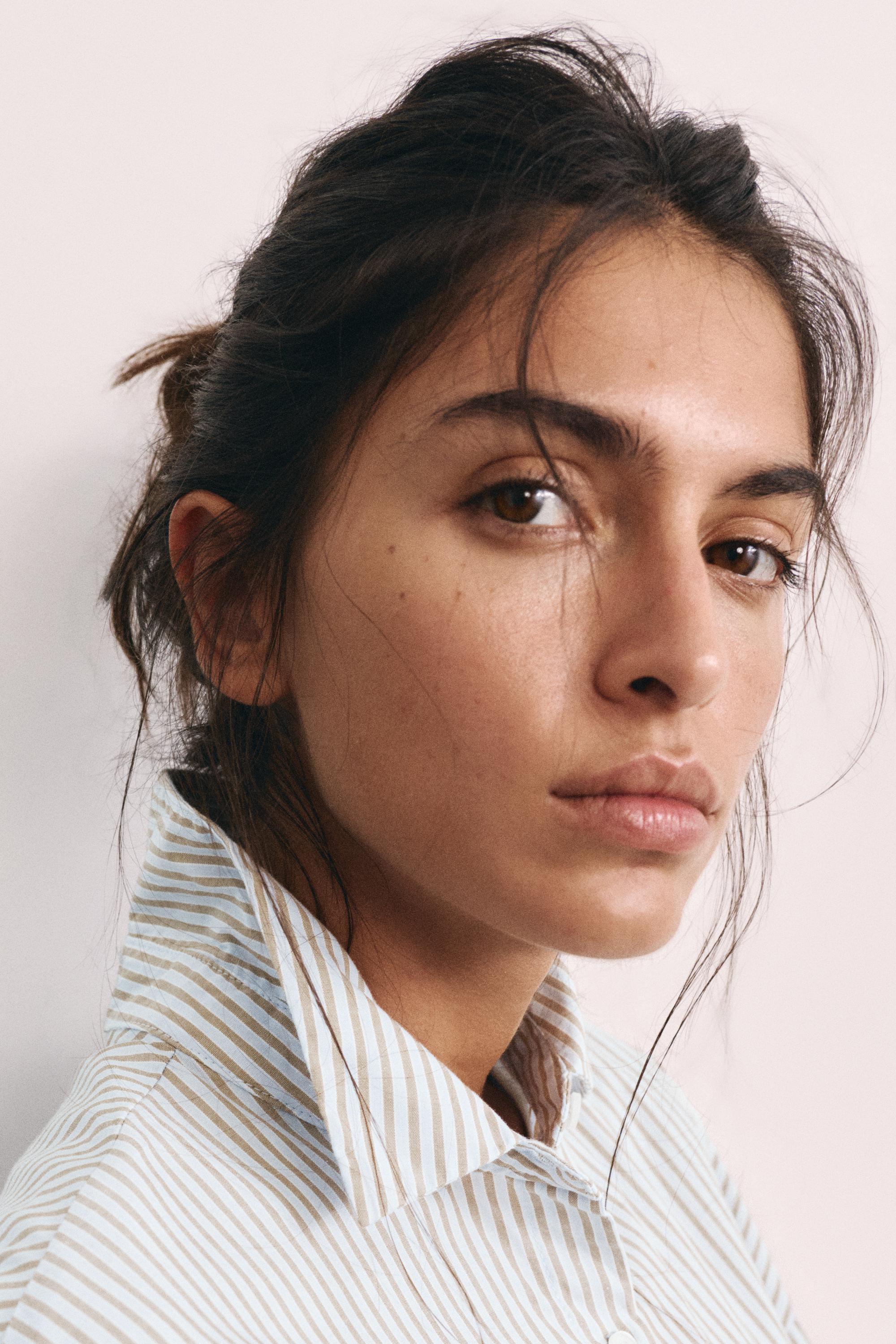 Embroidered striped shirt — Pastel blue