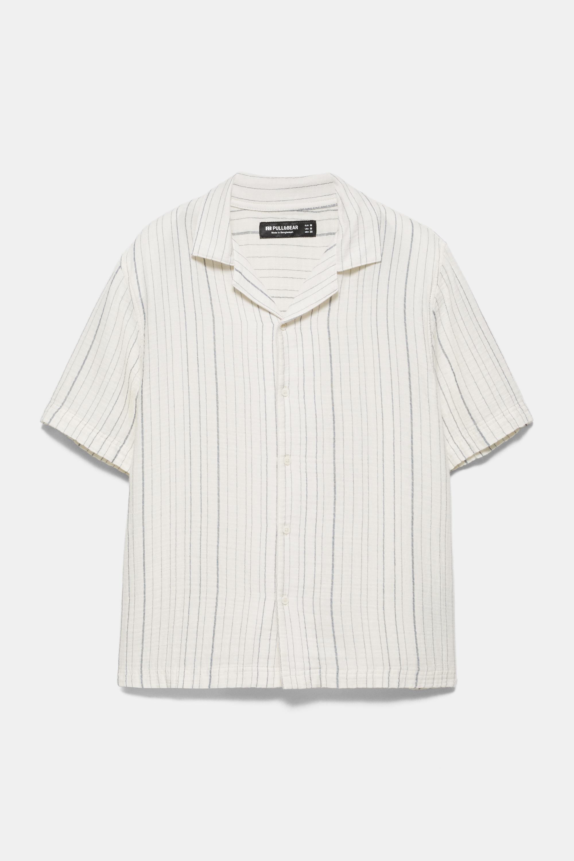 Short sleeve striped crepe shirt — White/Navy