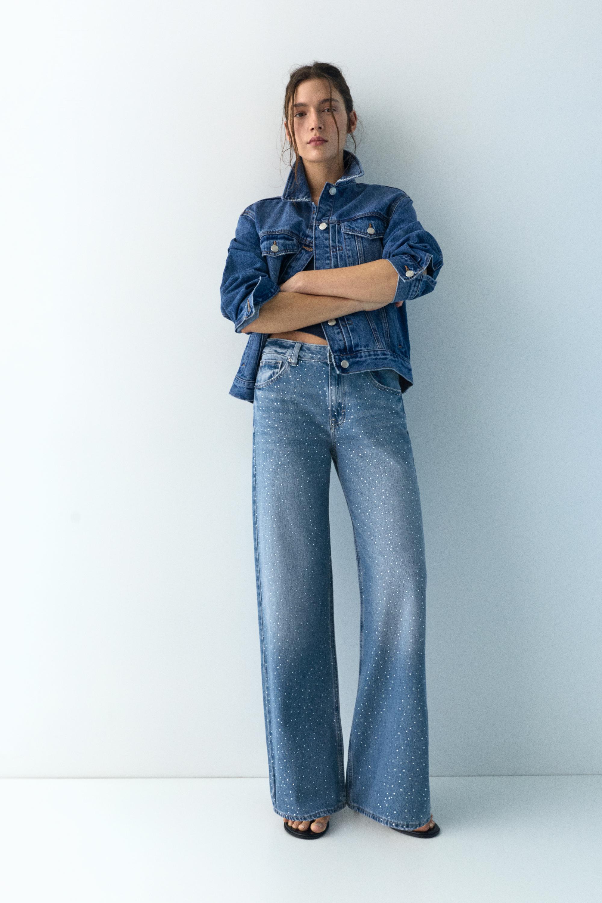 Jeans Baggy Dritti Con Strass