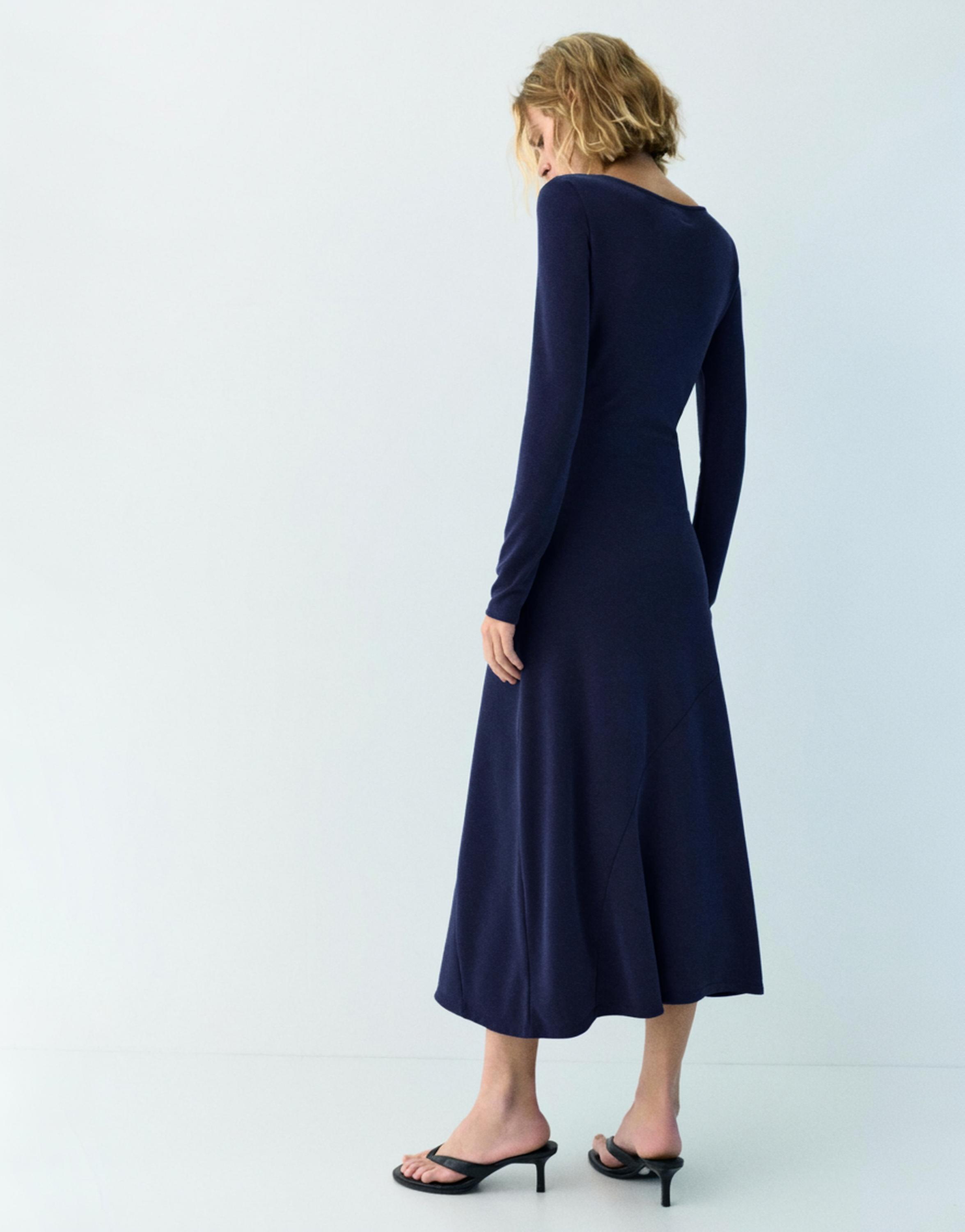 Fluid draped cupro midi dress — Faded navy
