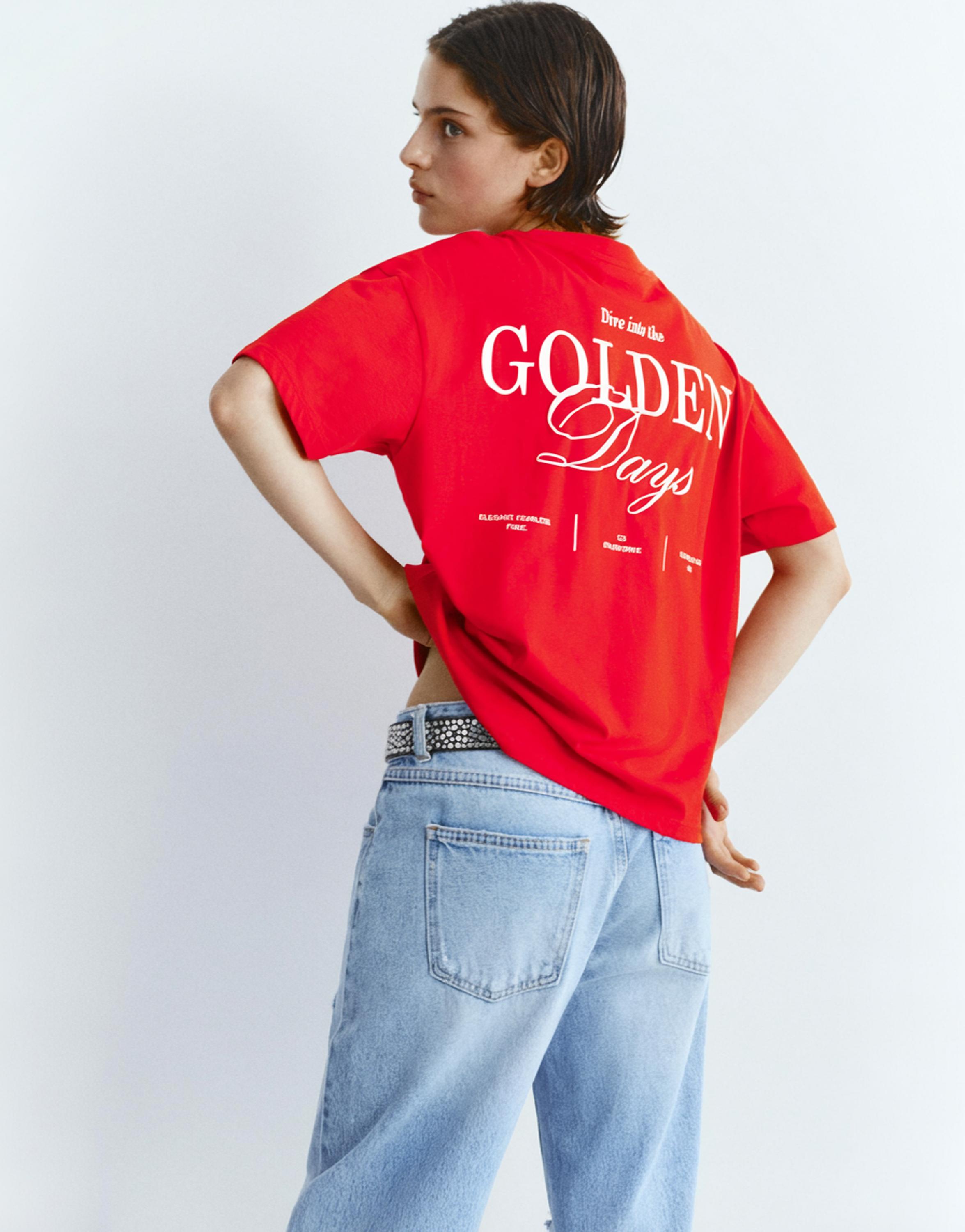 Red tişört with graphic and slogan - Görsel 11