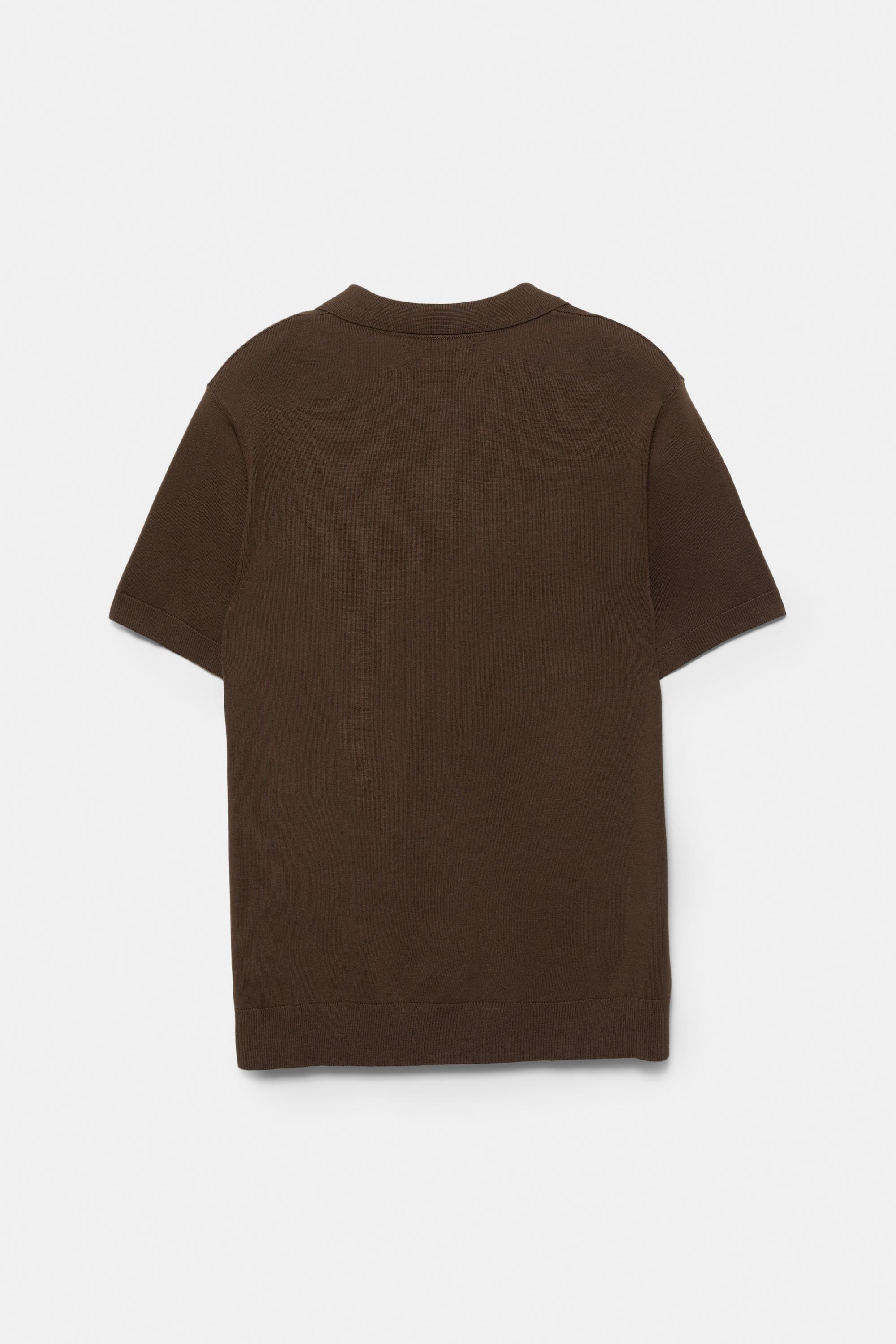 Short sleeve knit polo shirt — Chocolate