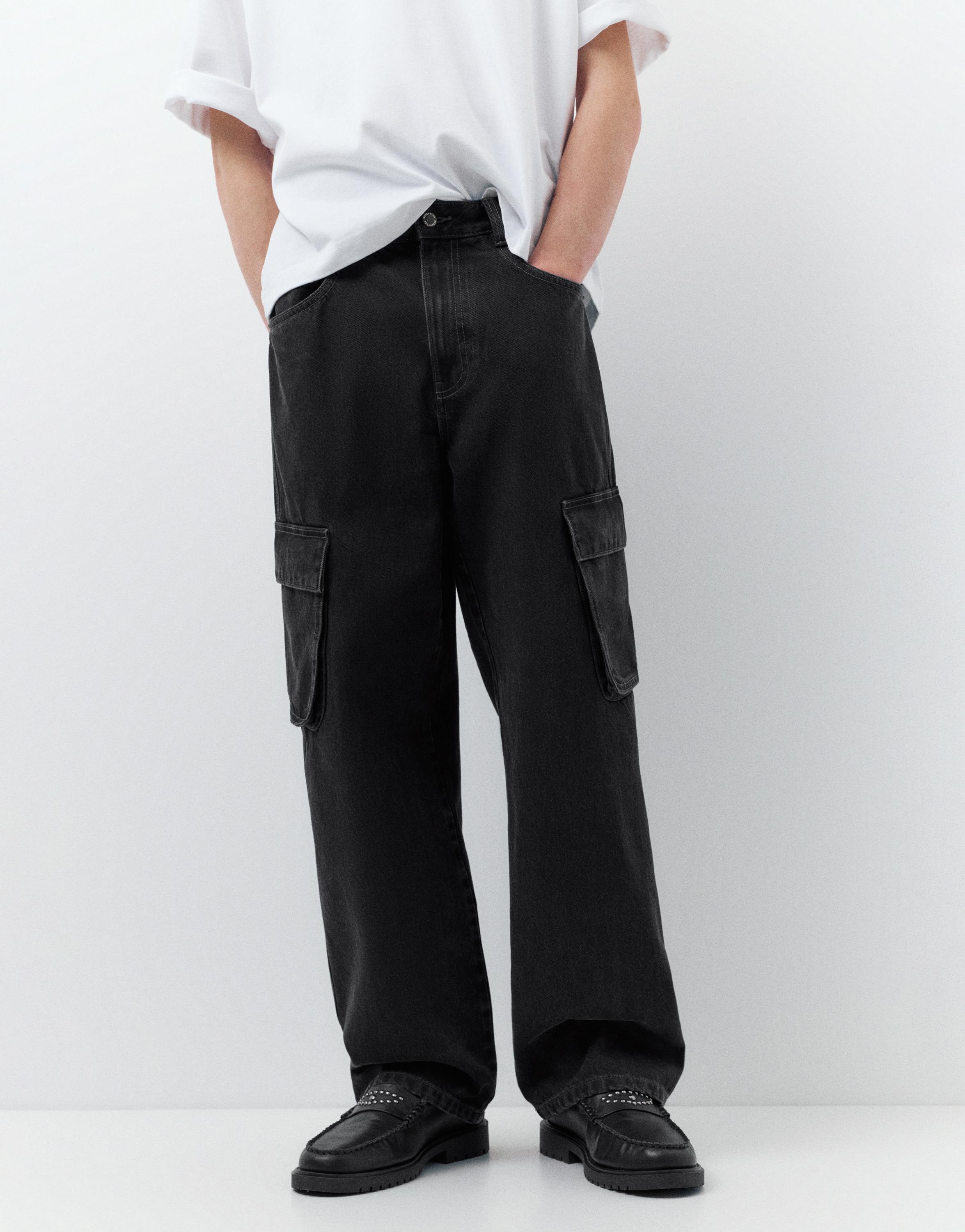Baggy cargo jeans — Faded black