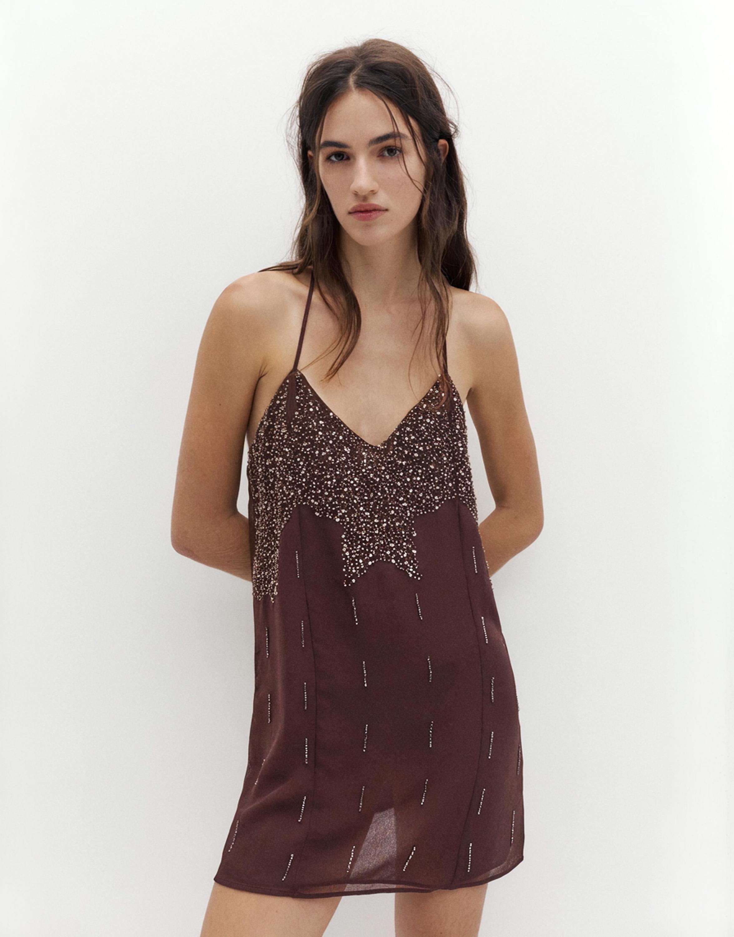 Sequin strappy dress — Wine